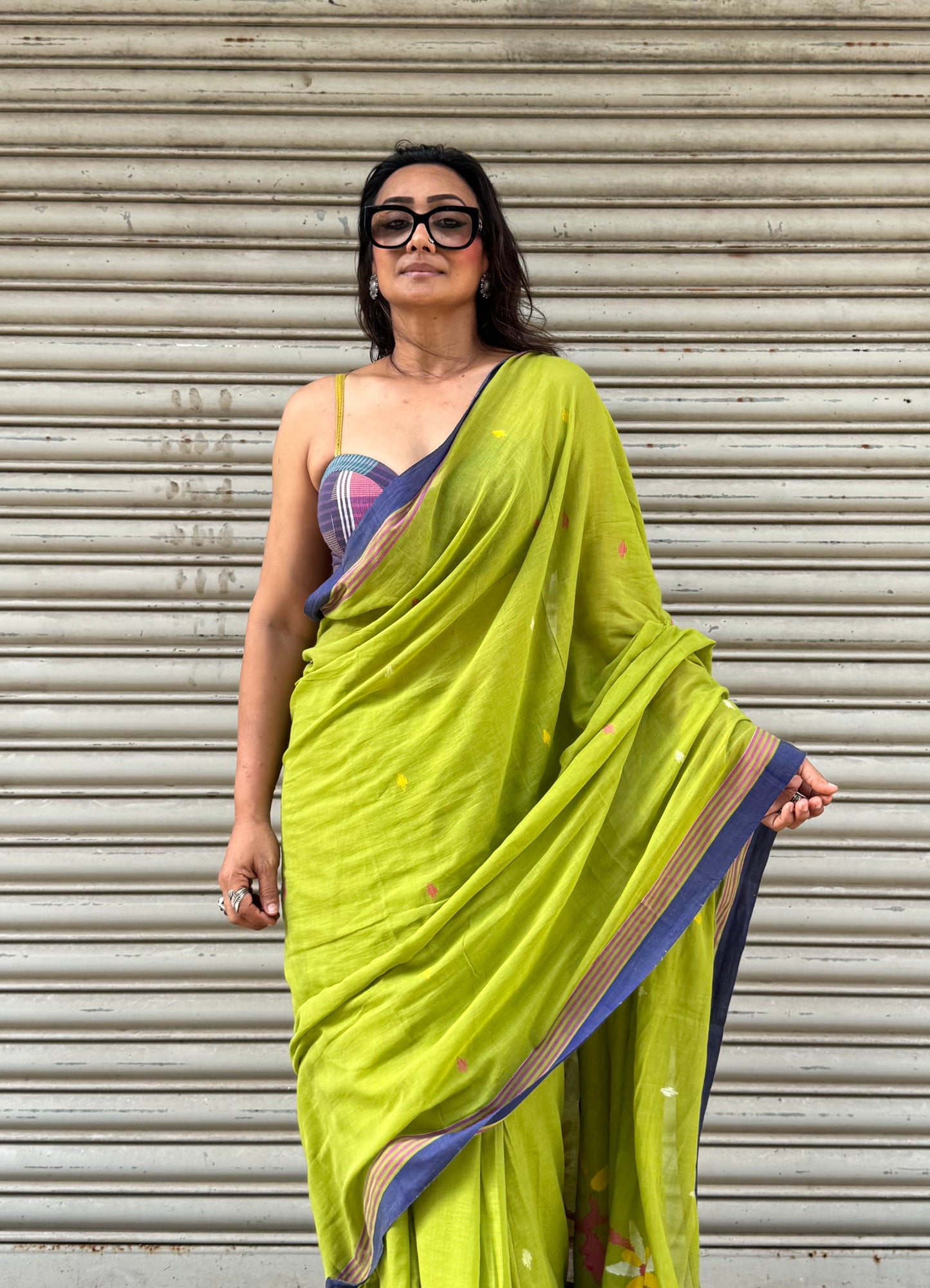 Lime Jamdani Cotton Saree