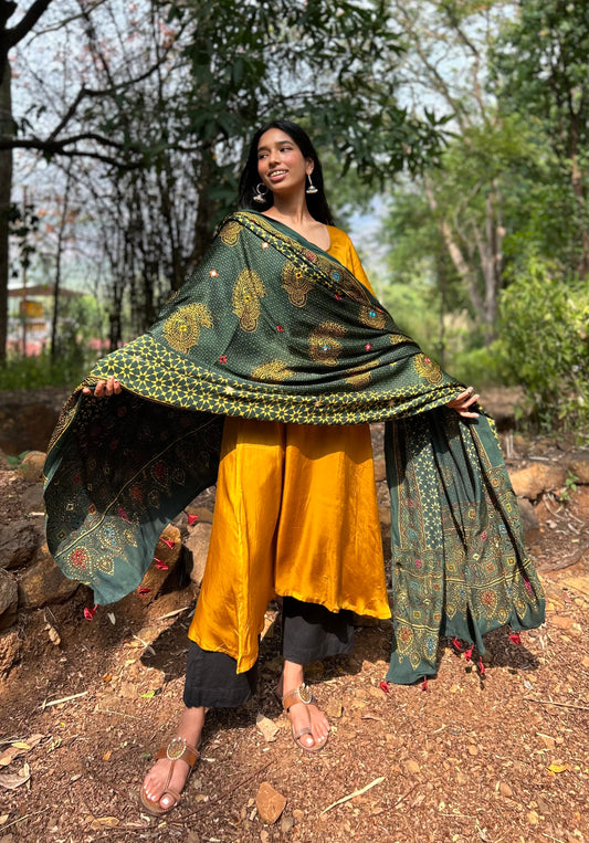 Mehendi green Kairi modal silk dupatta