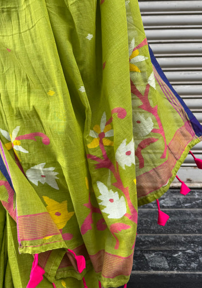 Lime Jamdani Cotton Saree