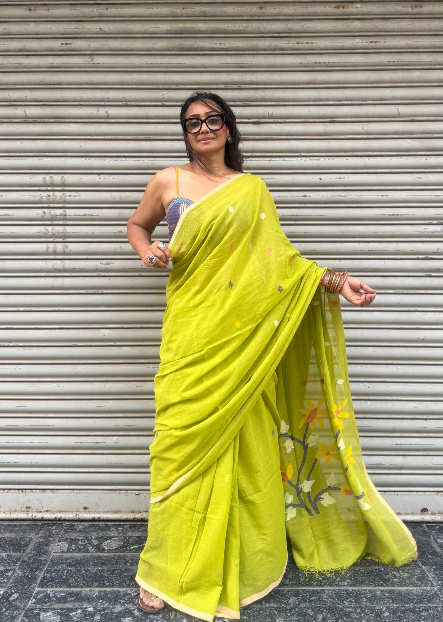 Willow Jamdani Cotton Saree