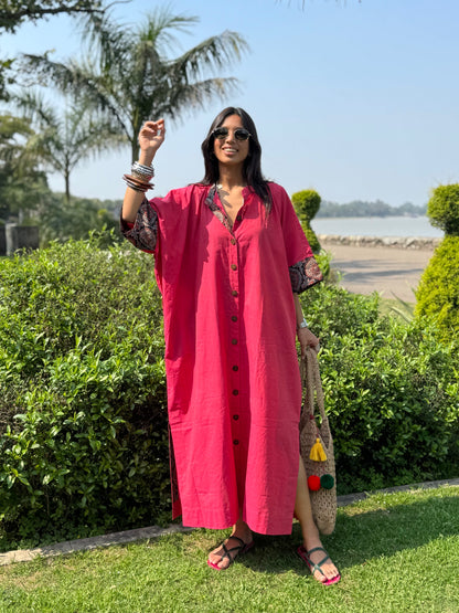 Peachy Cotton Kaftan Dress