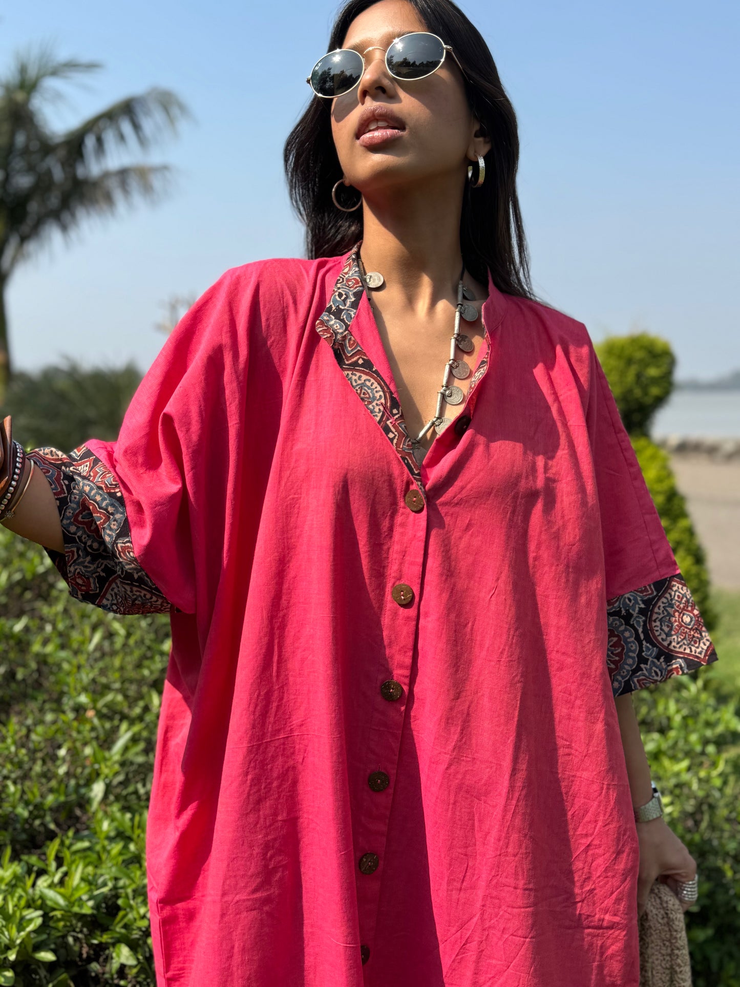 Peachy Cotton Kaftan Dress