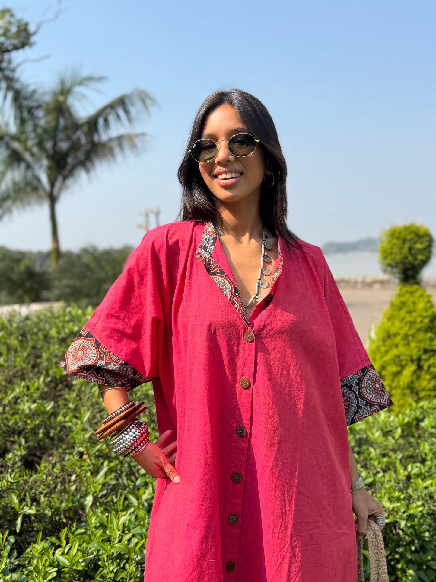 Peachy Cotton Kaftan Dress