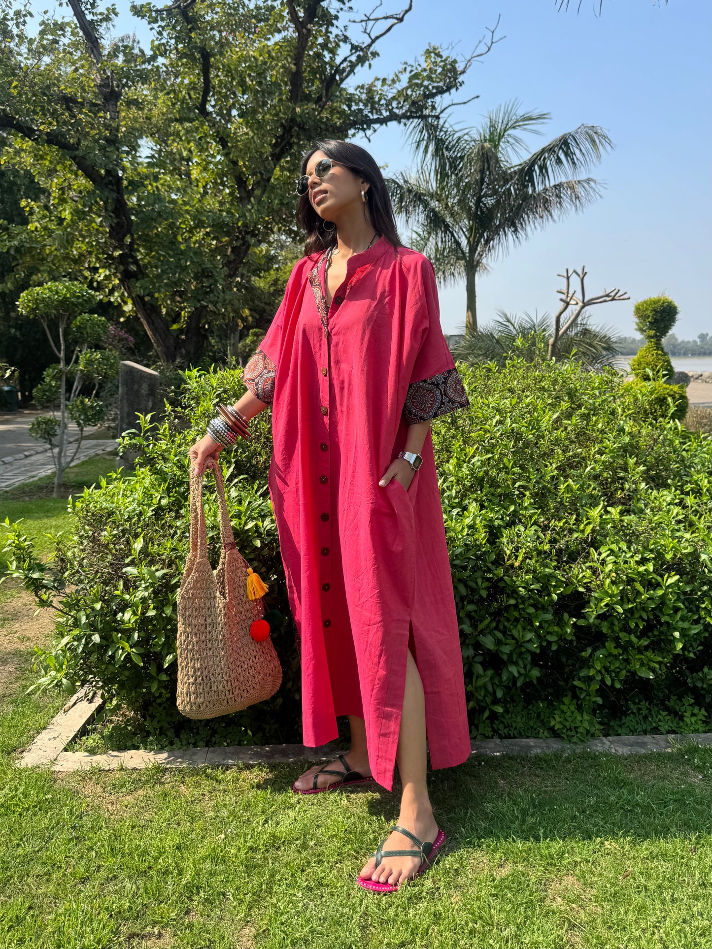 Peachy Cotton Kaftan Dress