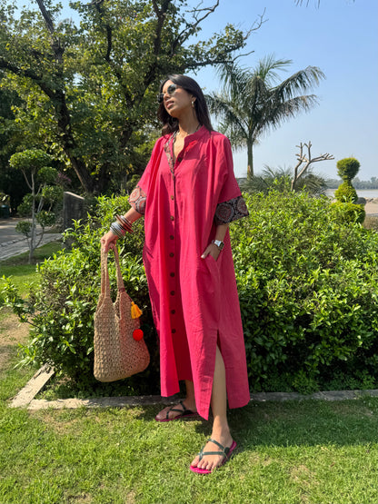 Peachy Cotton Kaftan Dress