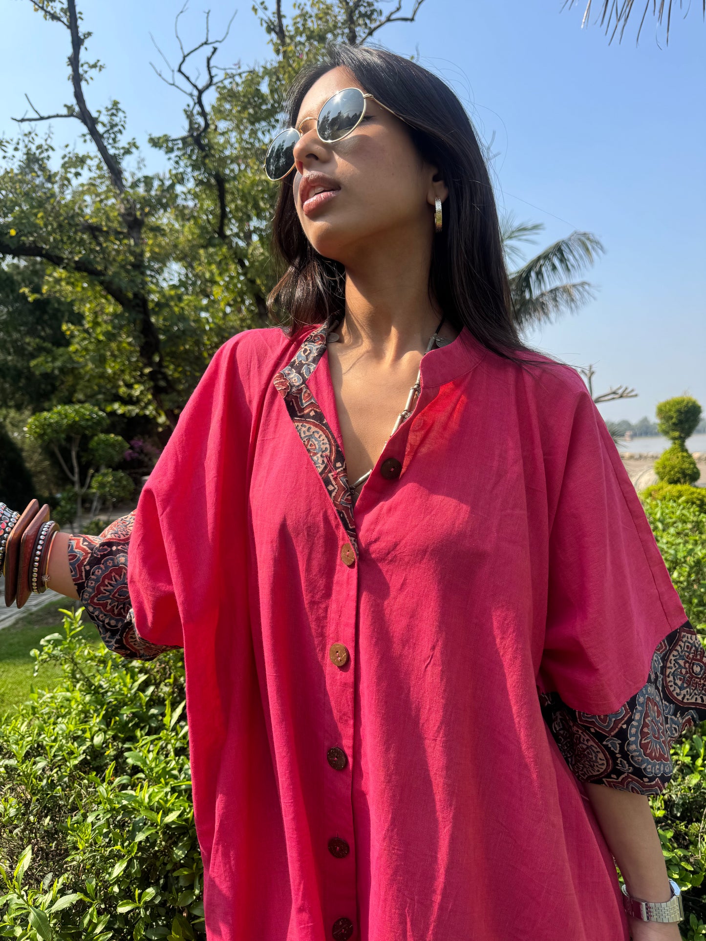 Peachy Cotton Kaftan Dress