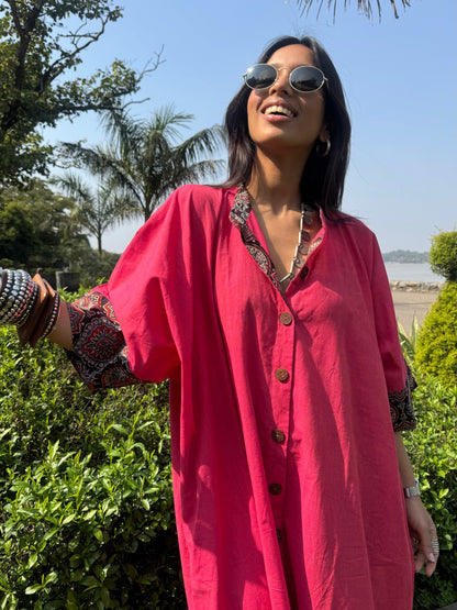 Peachy Cotton Kaftan Dress