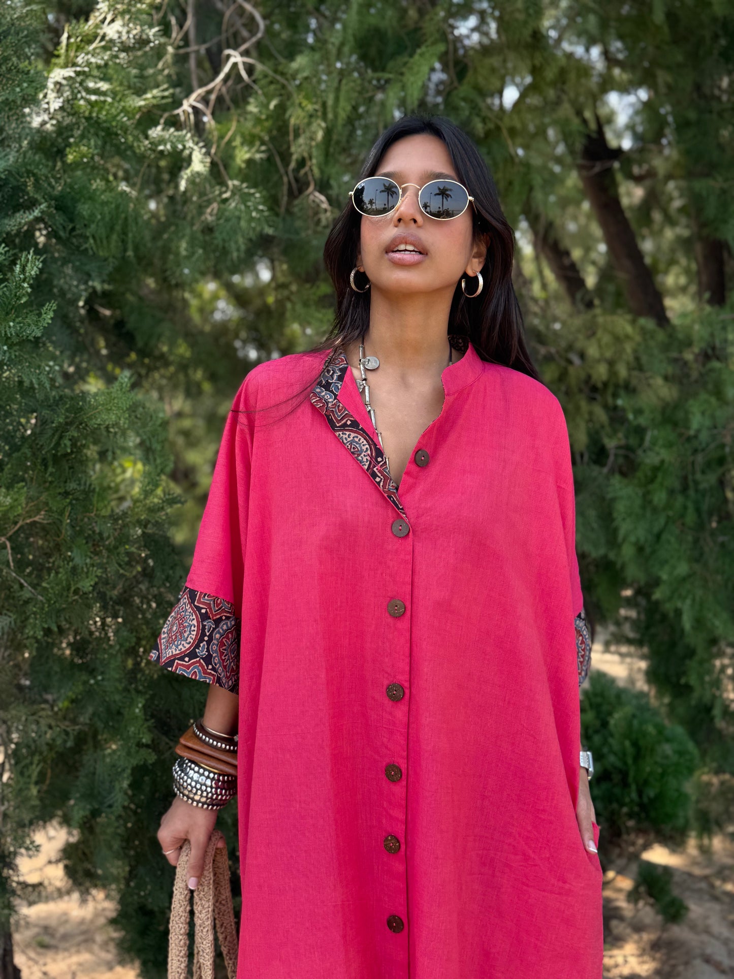 Peachy Cotton Kaftan Dress