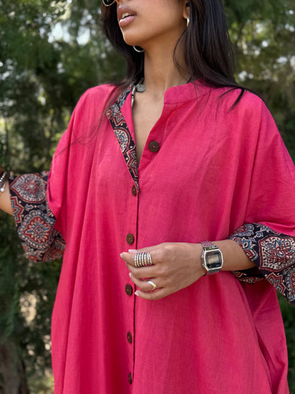 Peachy Cotton Kaftan Dress