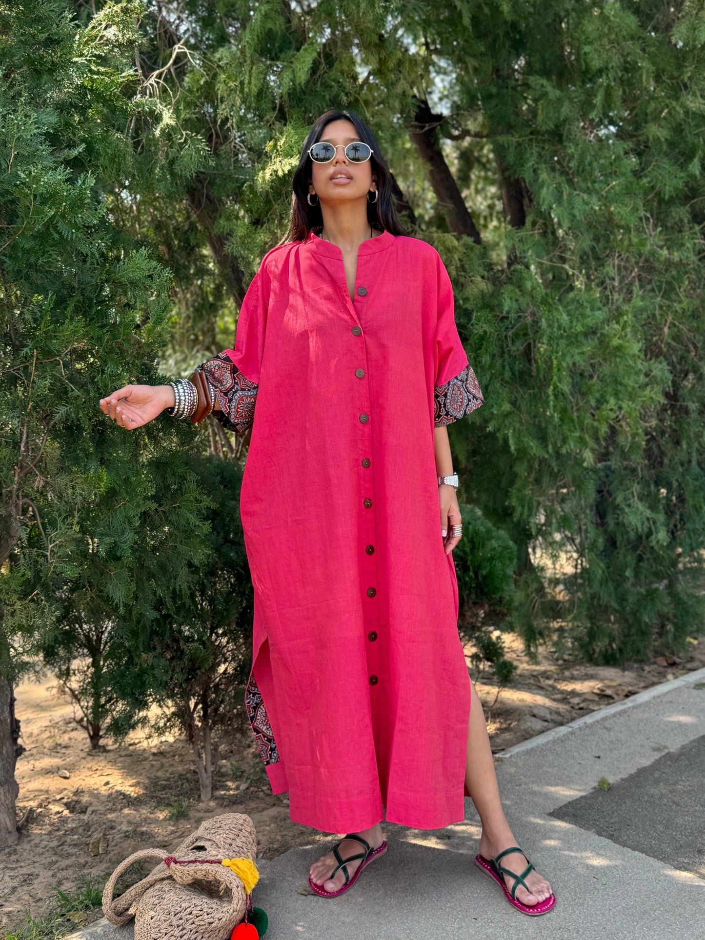 Peachy Cotton Kaftan Dress