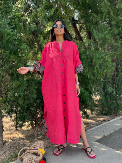 Peachy Cotton Kaftan Dress