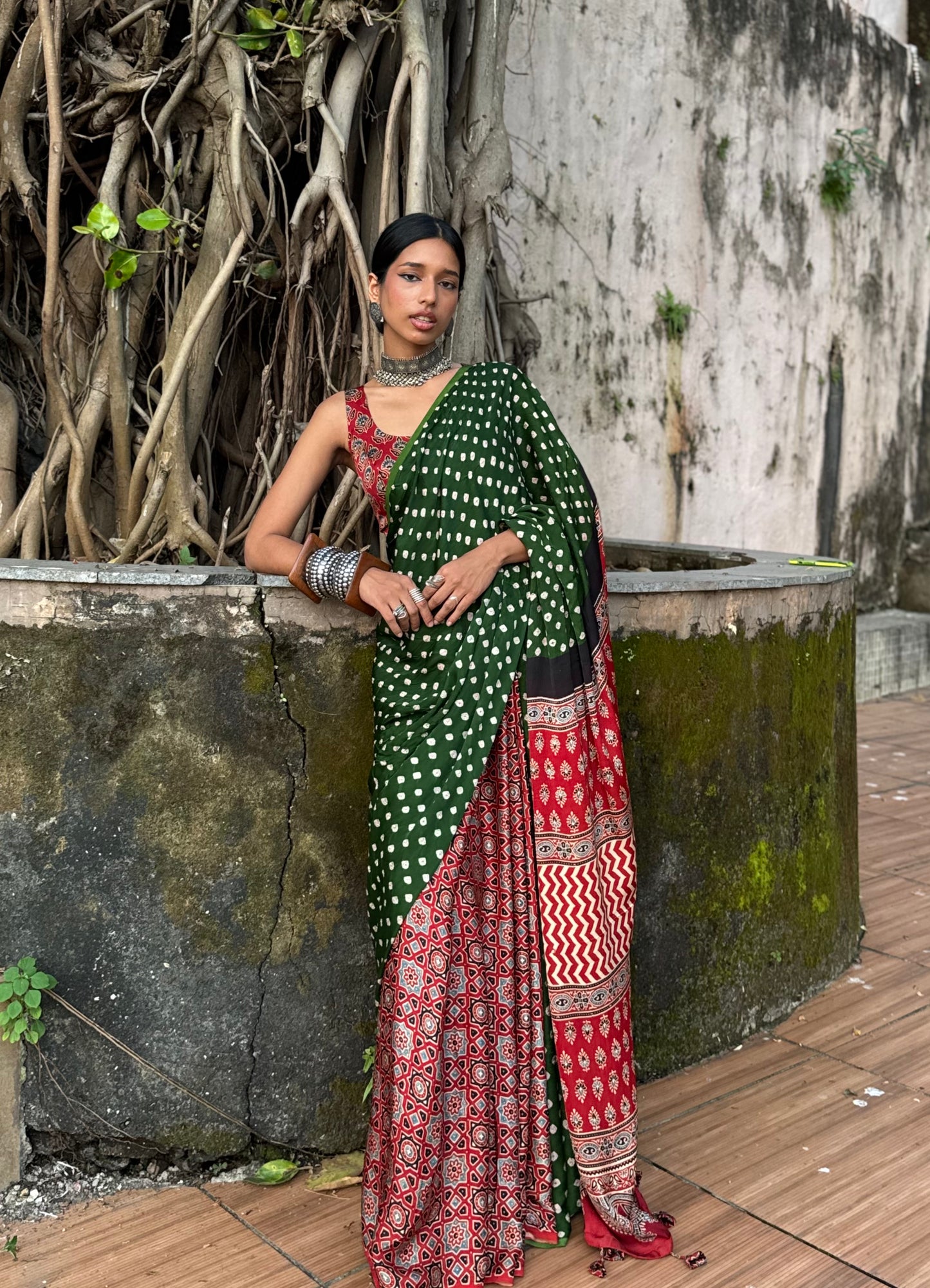 Hari Bandhani Modal Silk Saree