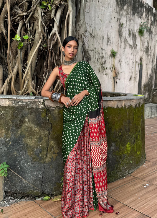 Hari Bandhani Modal Silk Saree