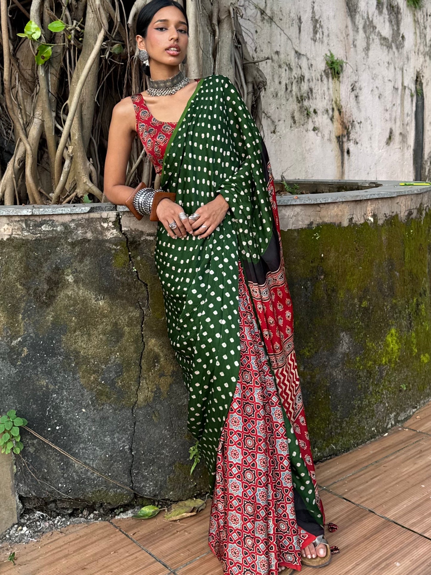Hari Bandhani Modal Silk Saree