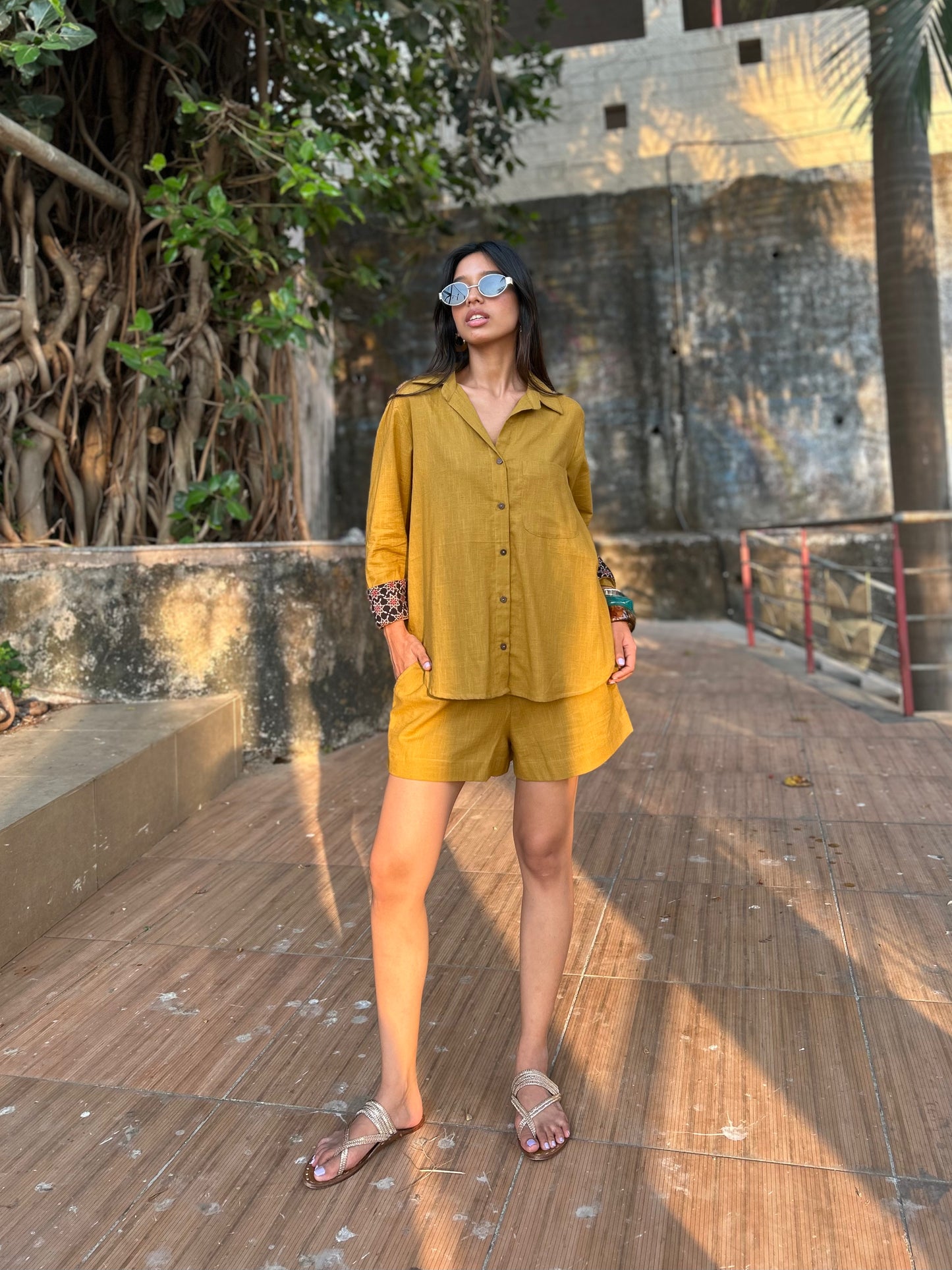 Mustard Shirt Shorts Co-ord set