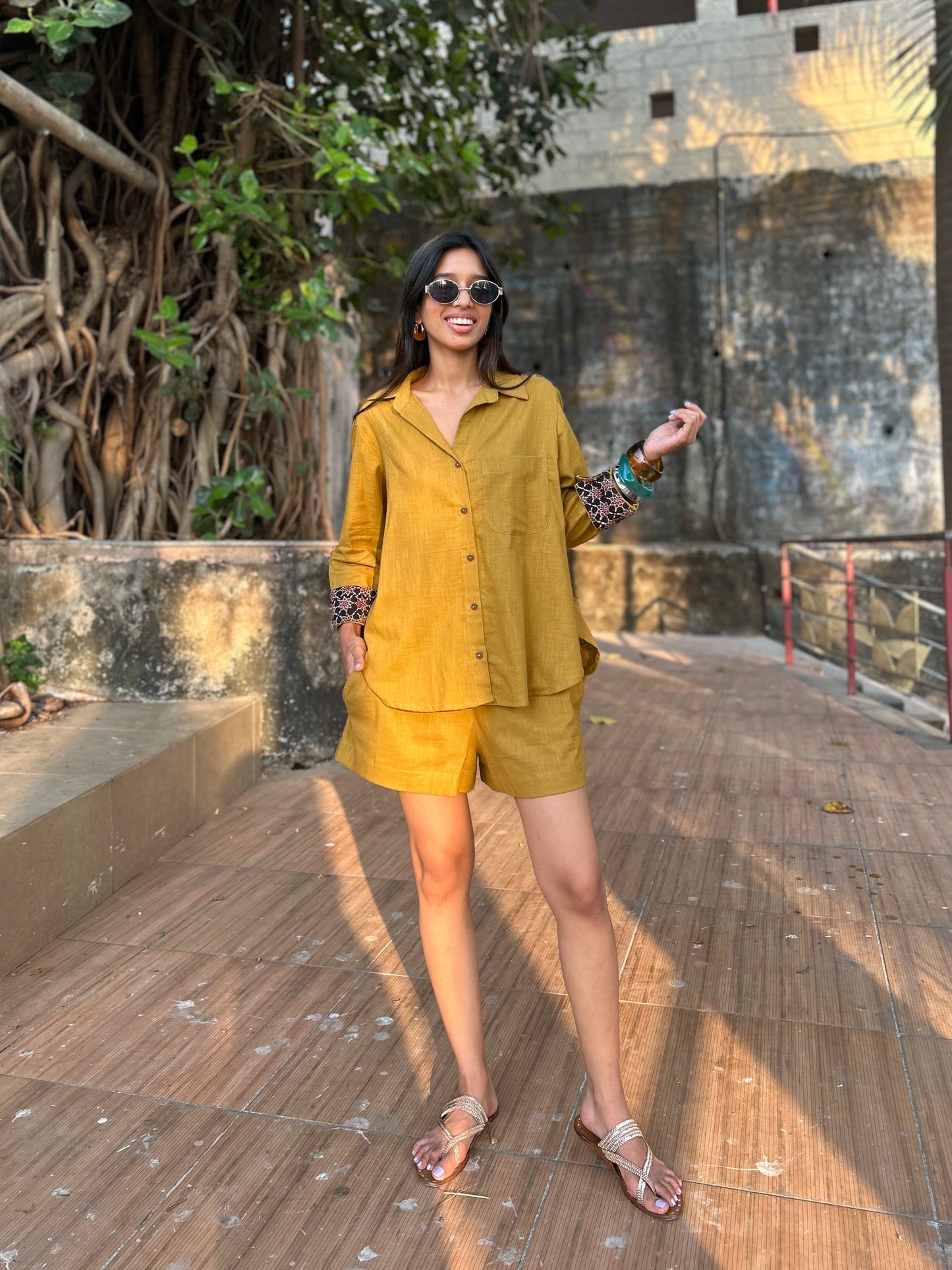 Mustard Shirt Shorts Co-ord set