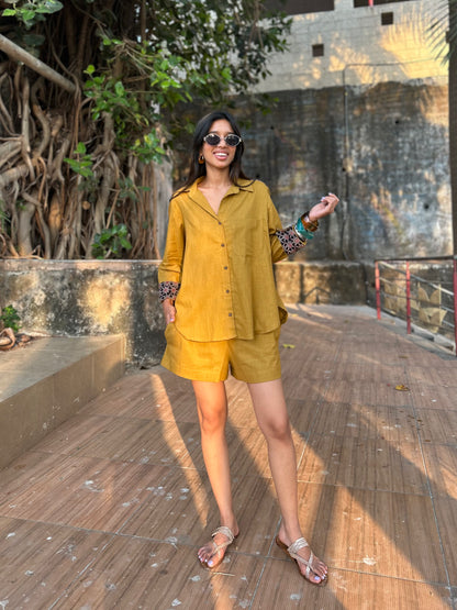 Mustard Shirt Shorts Co-ord set
