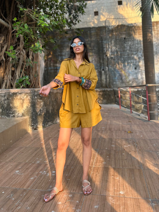 Mustard Shirt Shorts Co-ord set