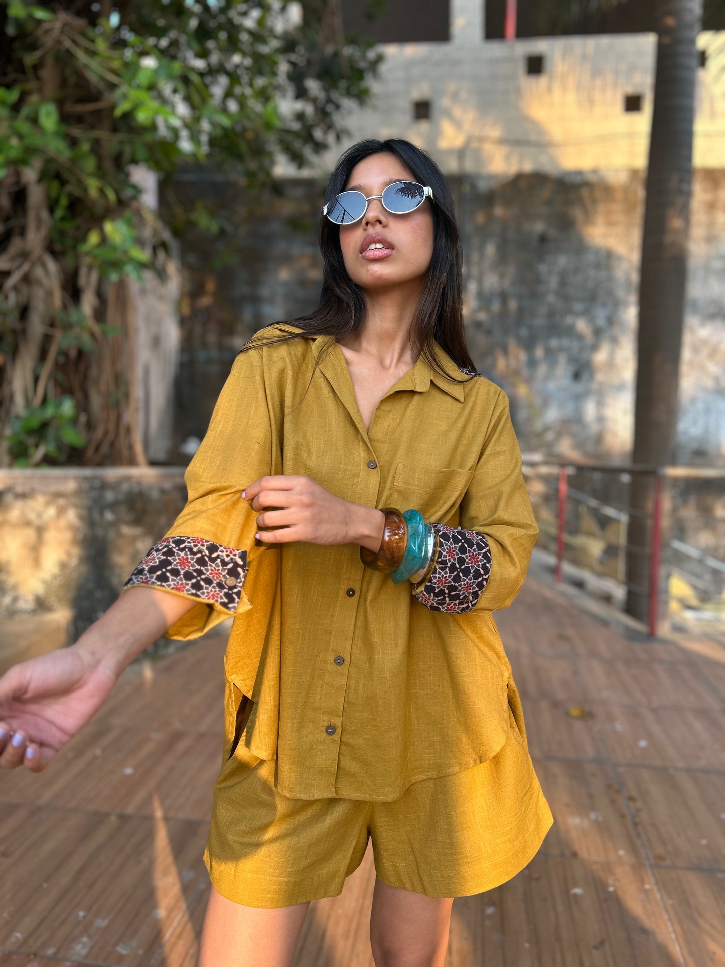 Mustard Shirt Shorts Co-ord set