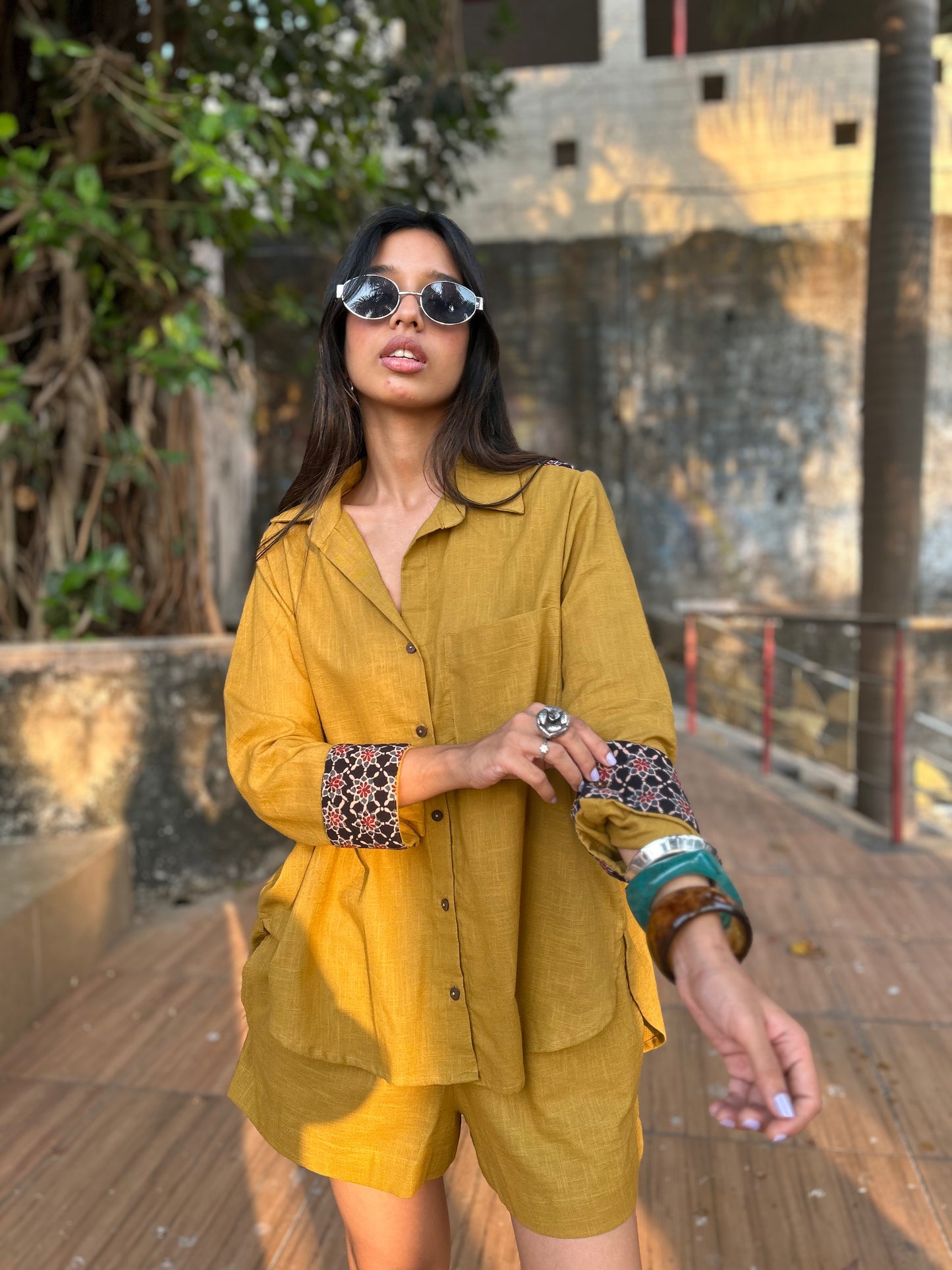 Mustard Shirt Shorts Co-ord set