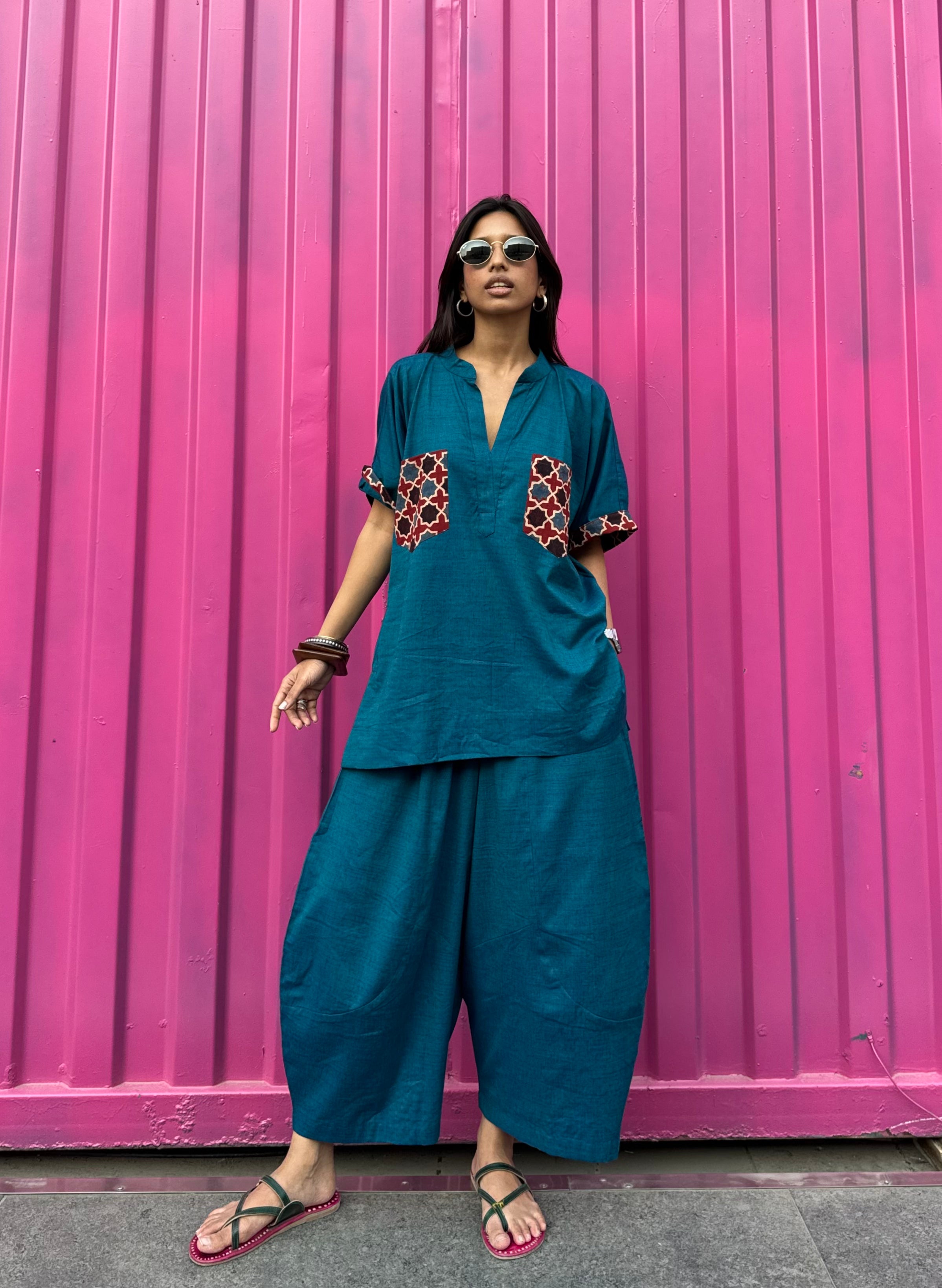 Teal Cotton Co-ord with Balloon Pants