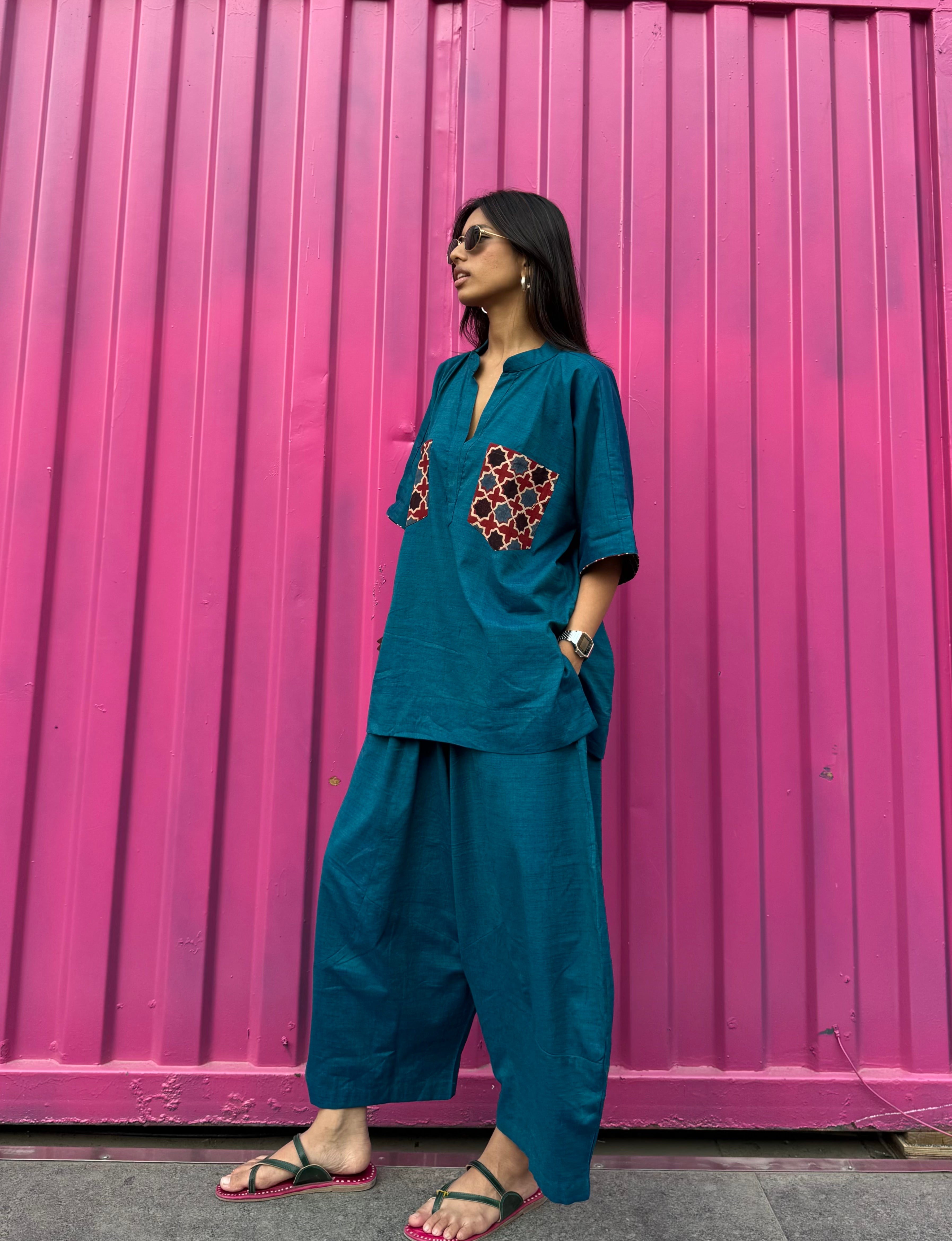 Teal Cotton Co-ord with Balloon Pants