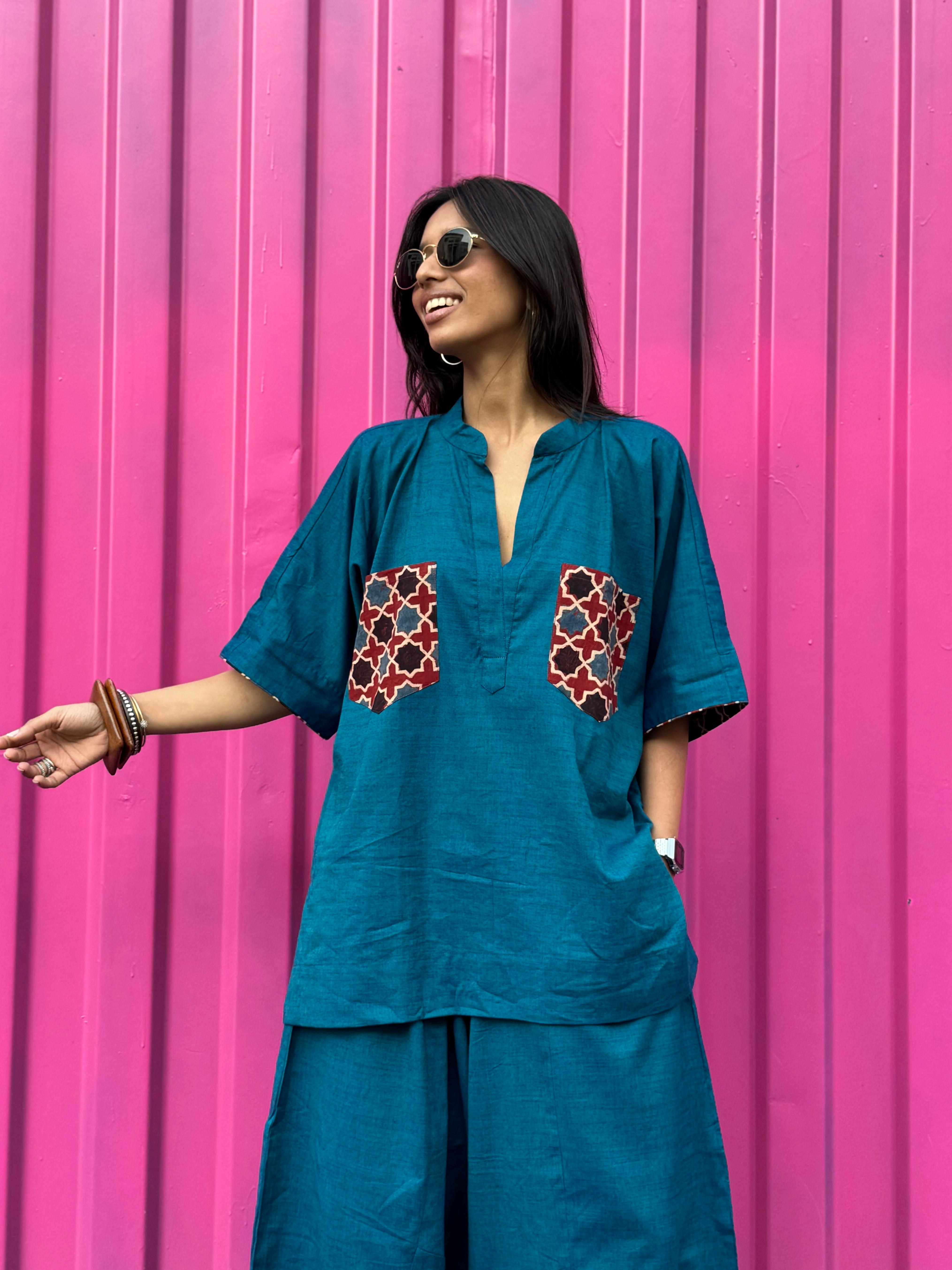 Teal Cotton Co-ord with Balloon Pants