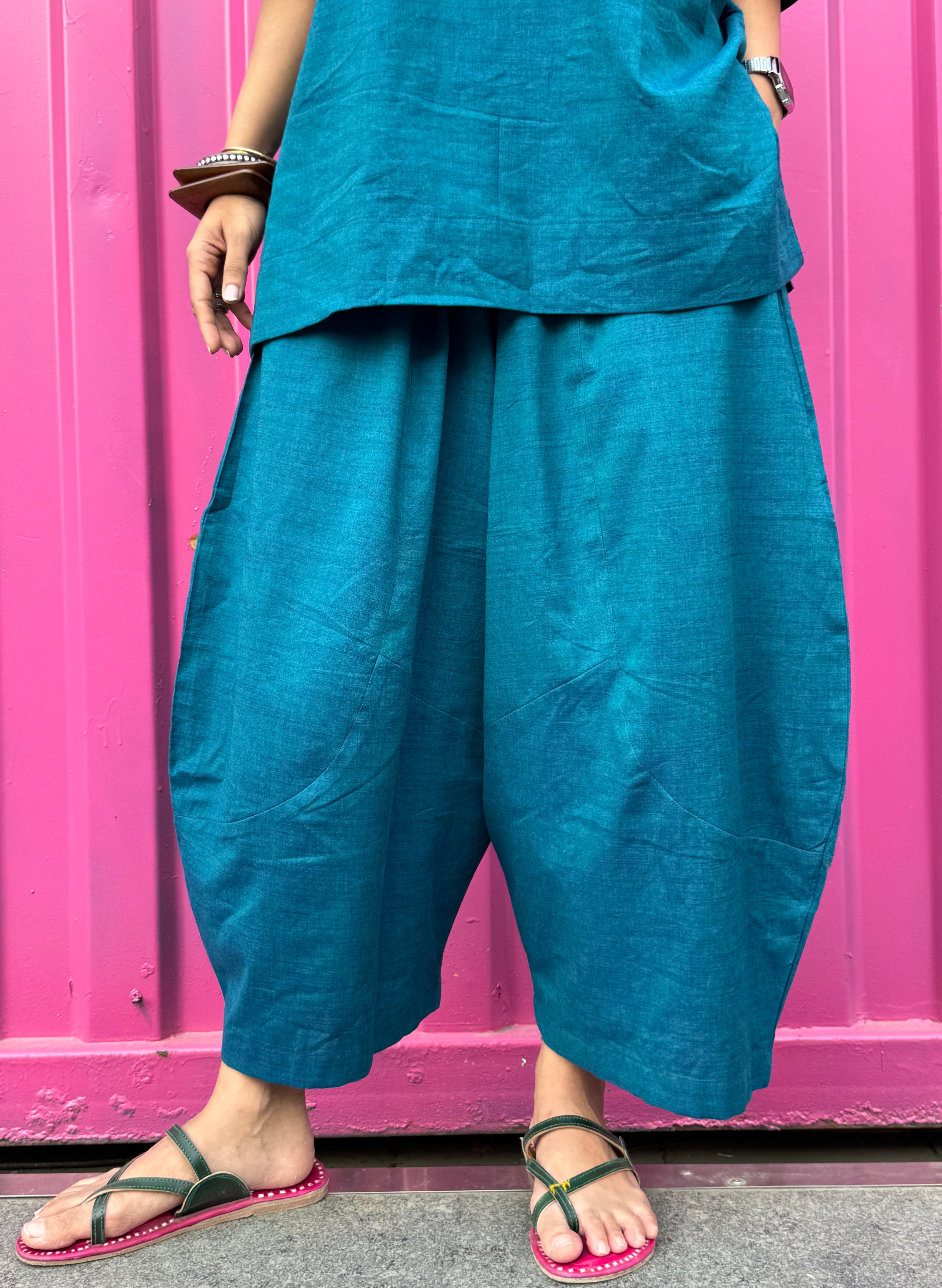 Teal Cotton Co-ord with Balloon Pants