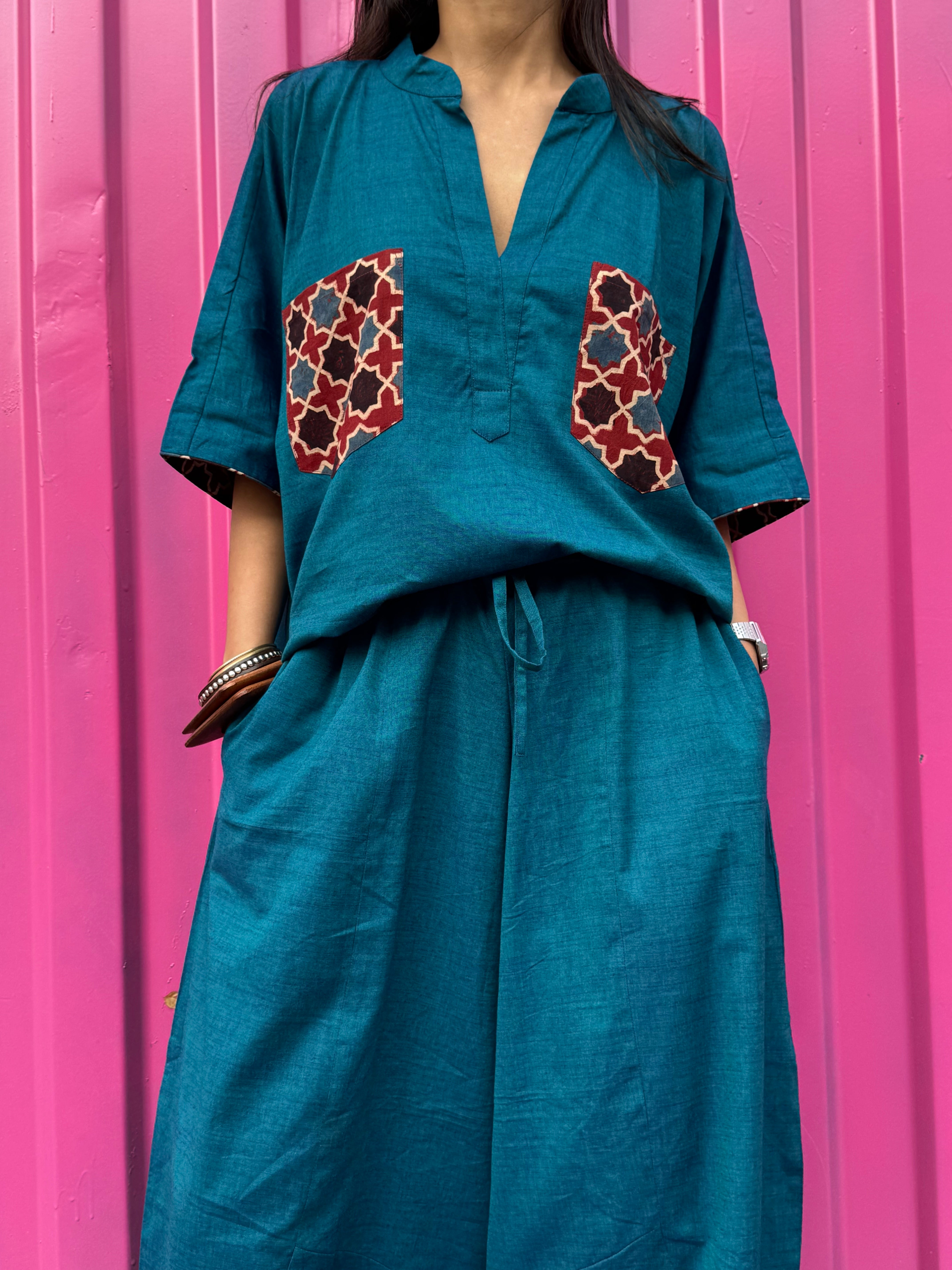 Teal Cotton Co-ord with Balloon Pants