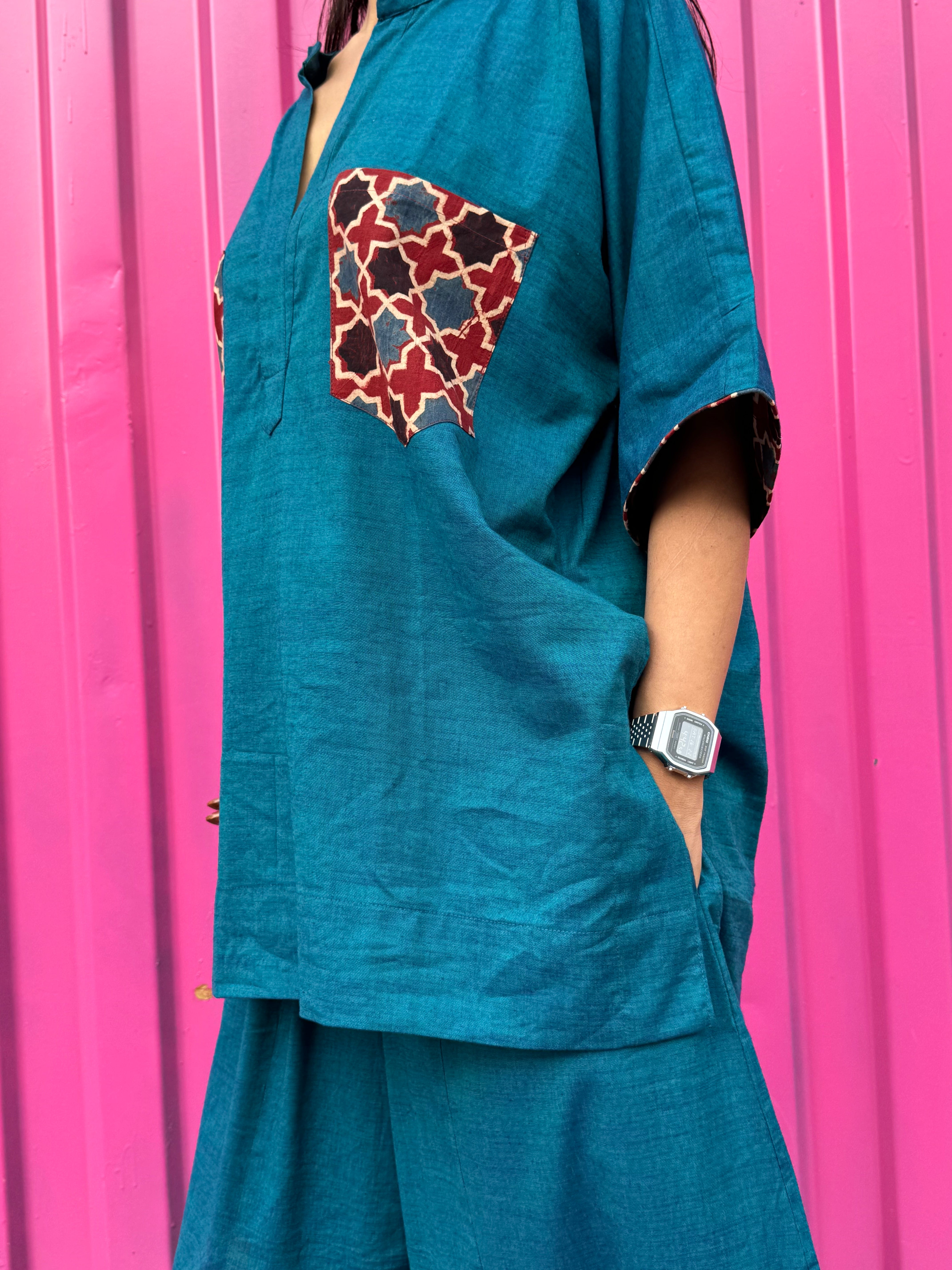 Teal Cotton Co-ord with Balloon Pants