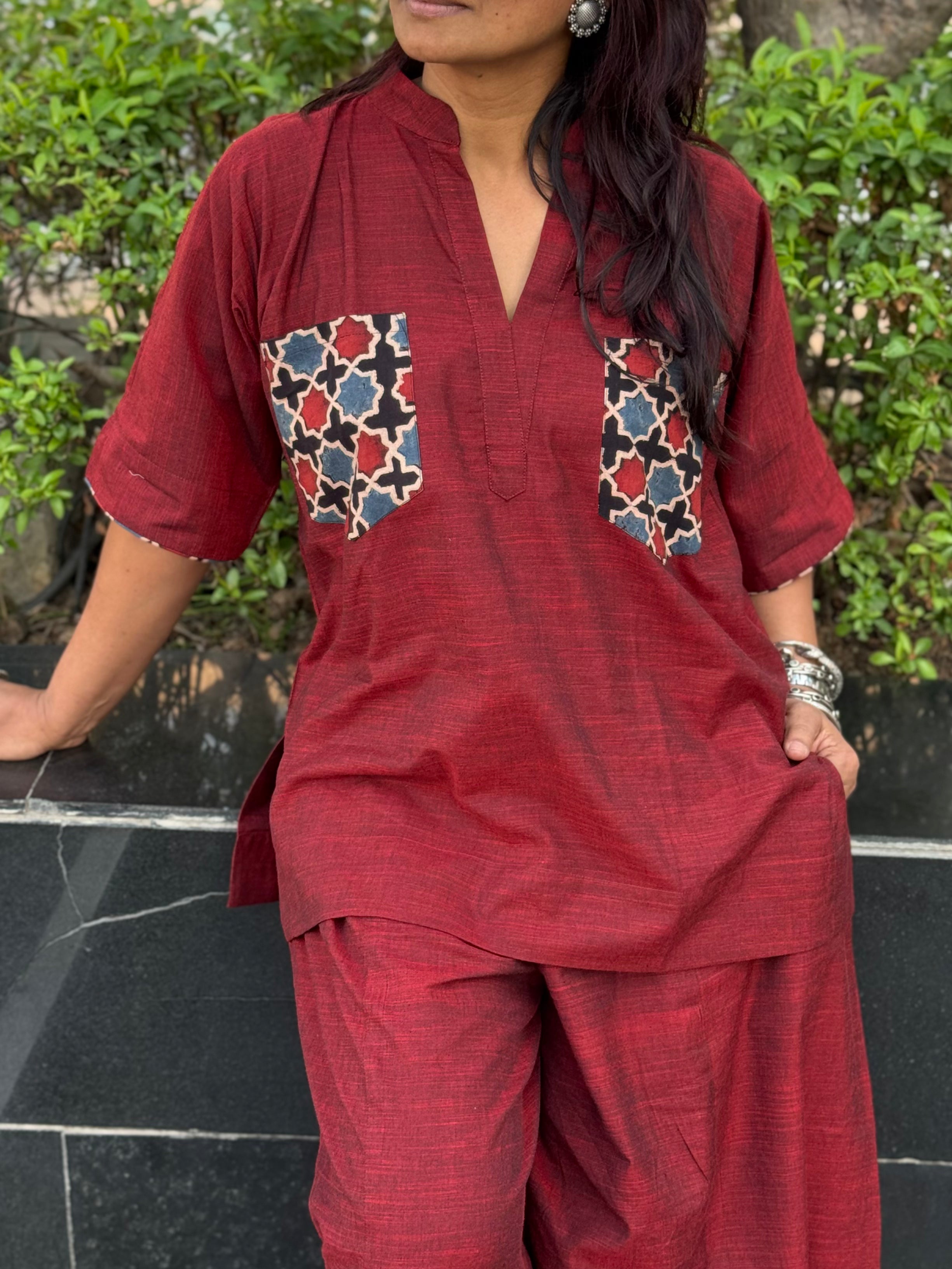 Rustic Red Cotton Co-ord with Balloon Pants