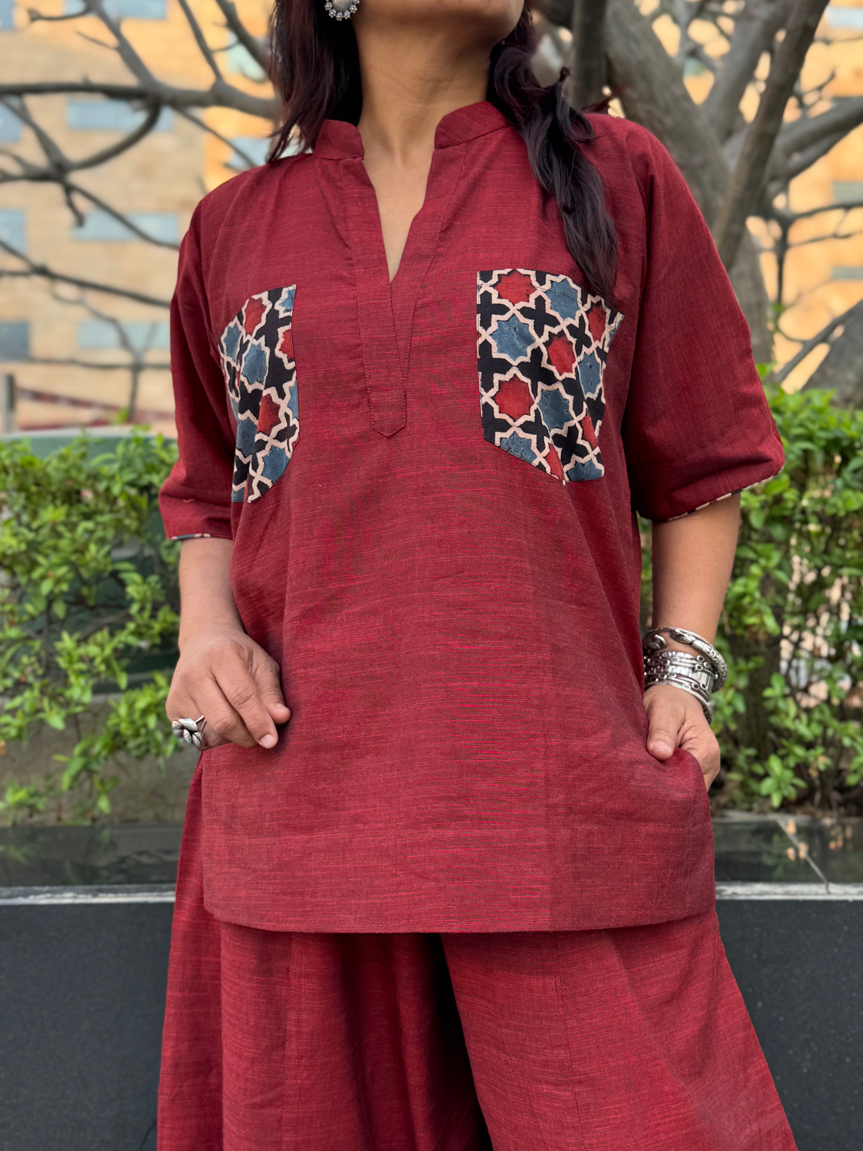 Rustic Red Cotton Co-ord with Balloon Pants