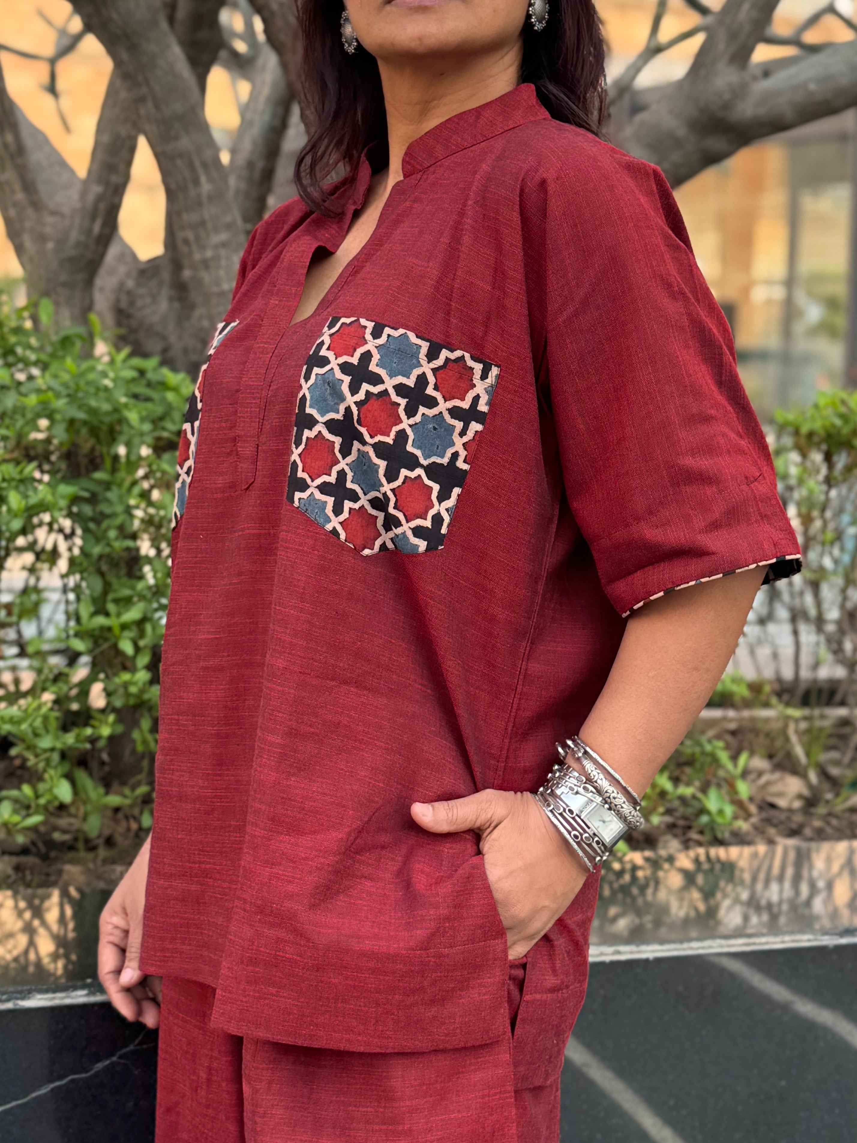 Rustic Red Cotton Co-ord with Balloon Pants