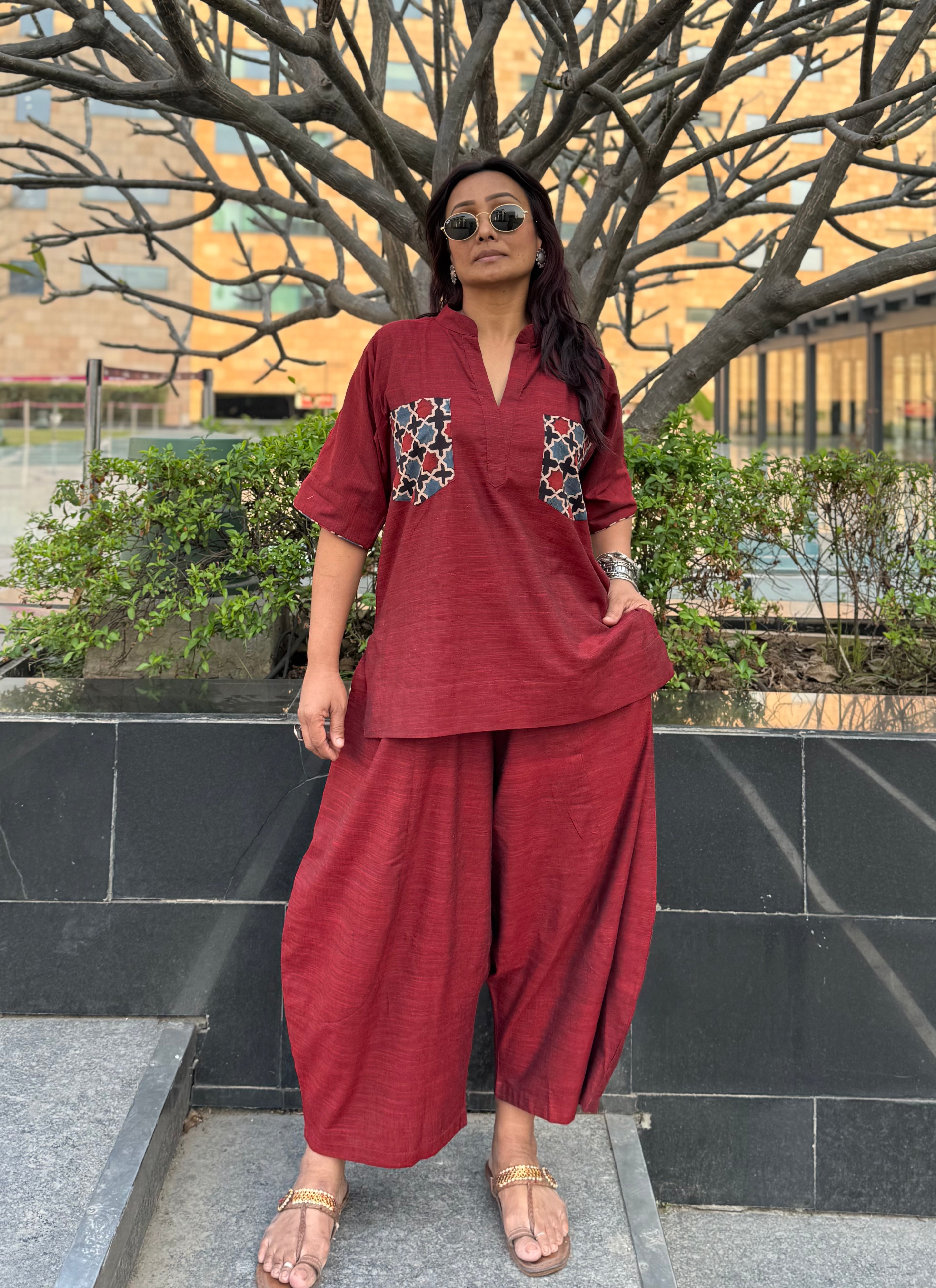 Rustic Red Cotton Co-ord with Balloon Pants