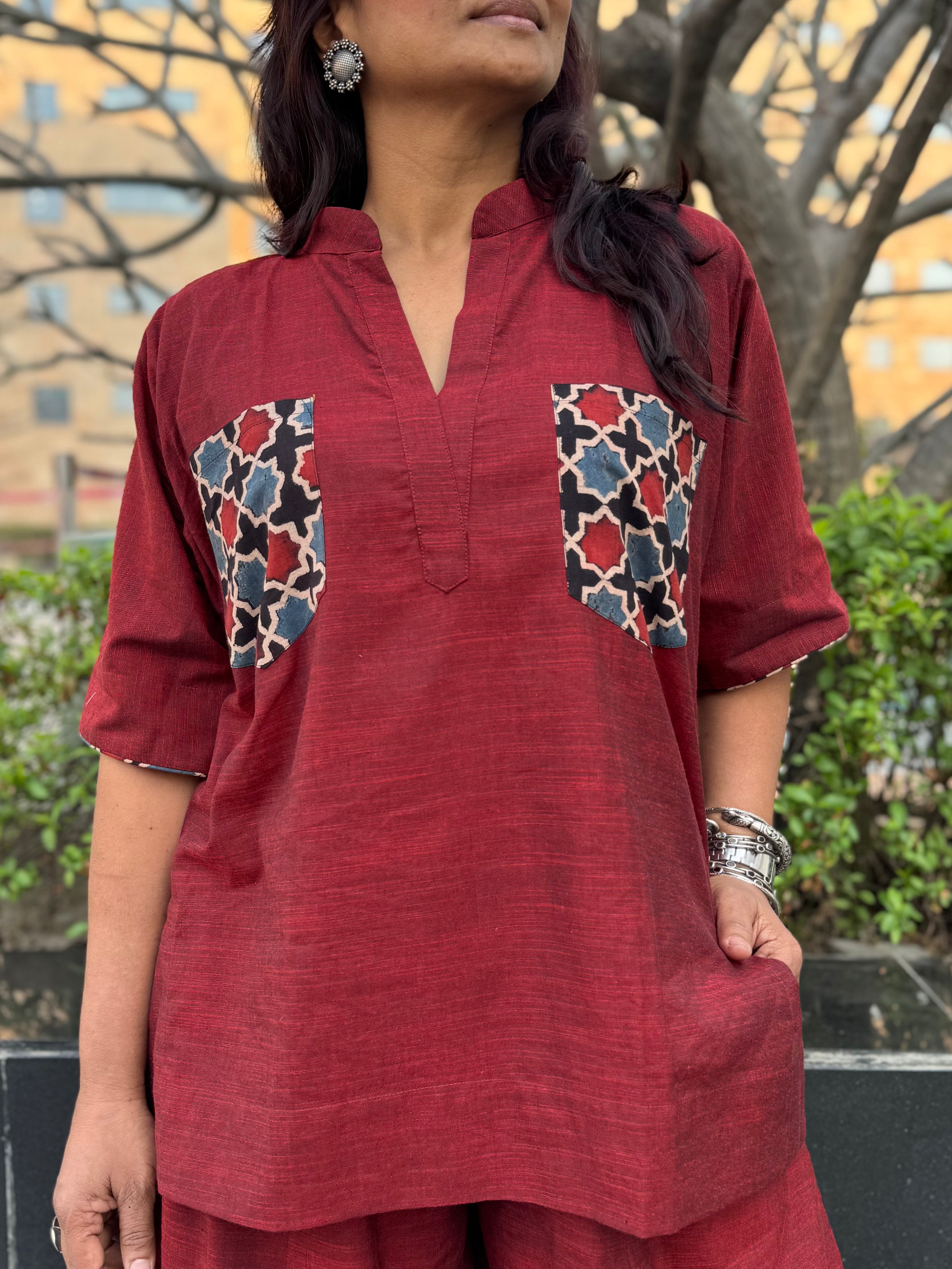 Rustic Red Cotton Co-ord with Balloon Pants