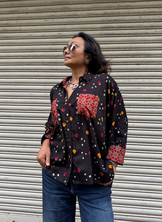 Midnight Bandhani Cotton Shirt