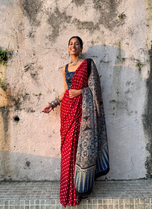 Saaj Bandhani Modal Silk Saree