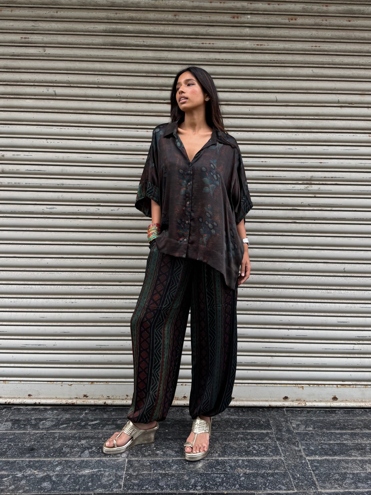 Sage Modal silk Co-ord set with Ballon pants