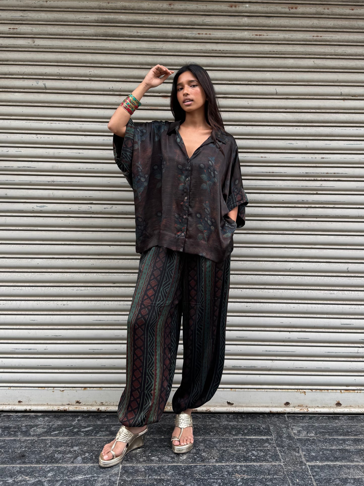 Sage Modal silk Co-ord set with Ballon pants