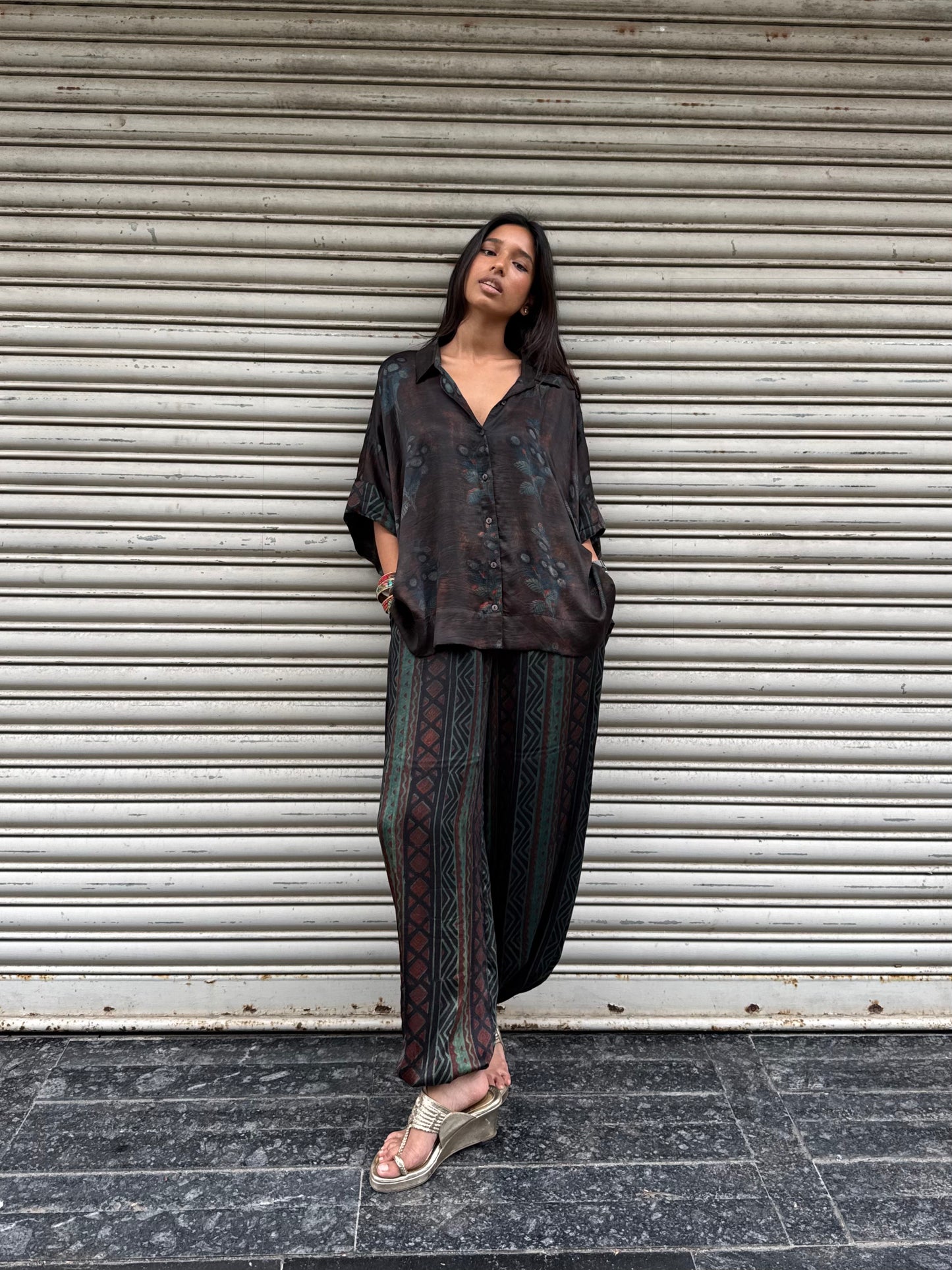 Sage Modal silk Co-ord set with Ballon pants