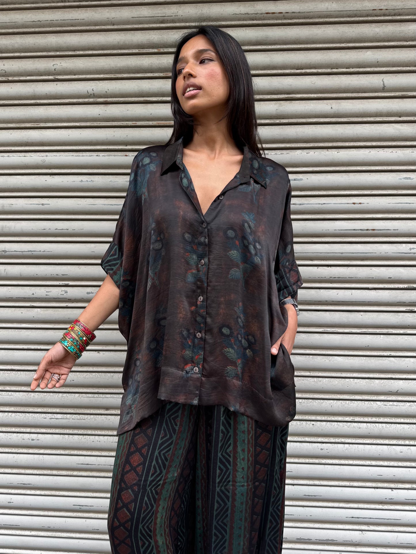 Sage Modal silk Co-ord set with Ballon pants