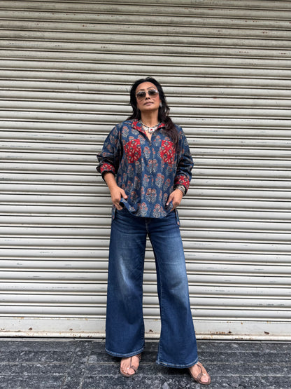 Ocean Ajrakh Cotton Shirt