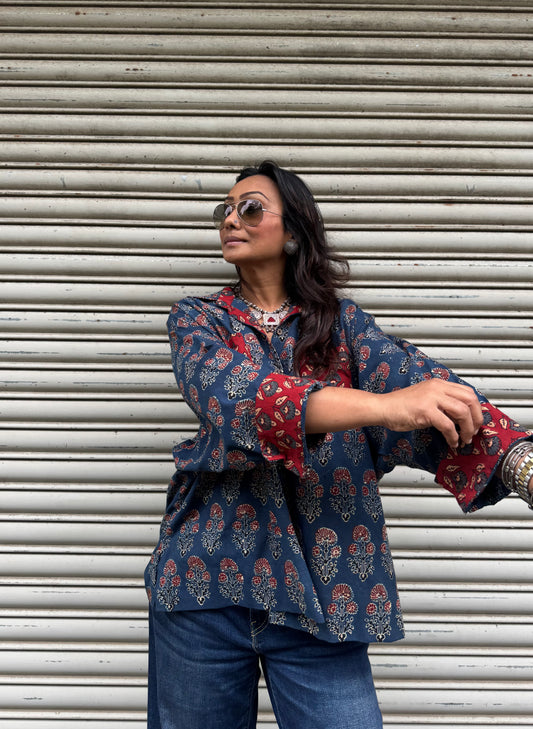 Ocean Ajrakh Cotton Shirt
