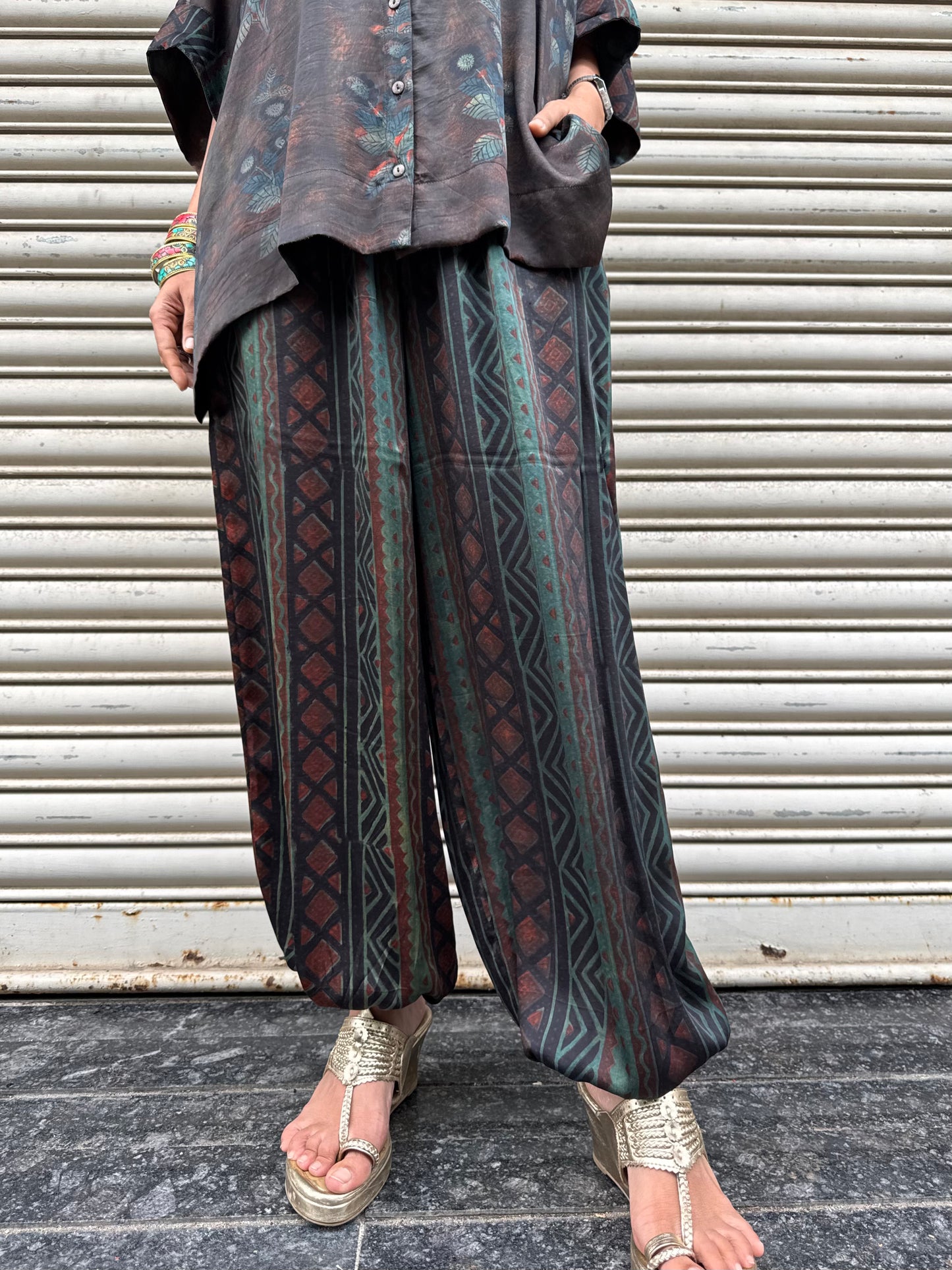 Sage Modal silk Co-ord set with Ballon pants