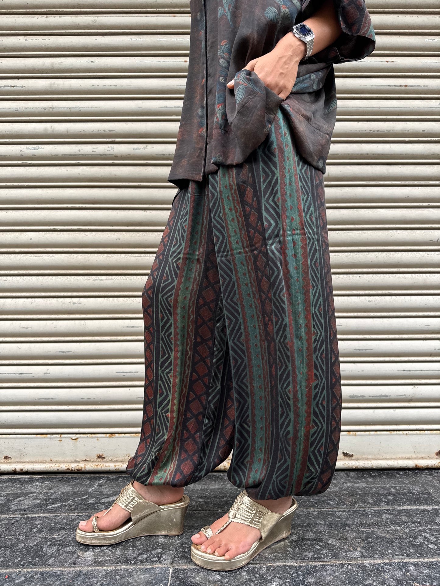 Sage Modal silk Co-ord set with Ballon pants