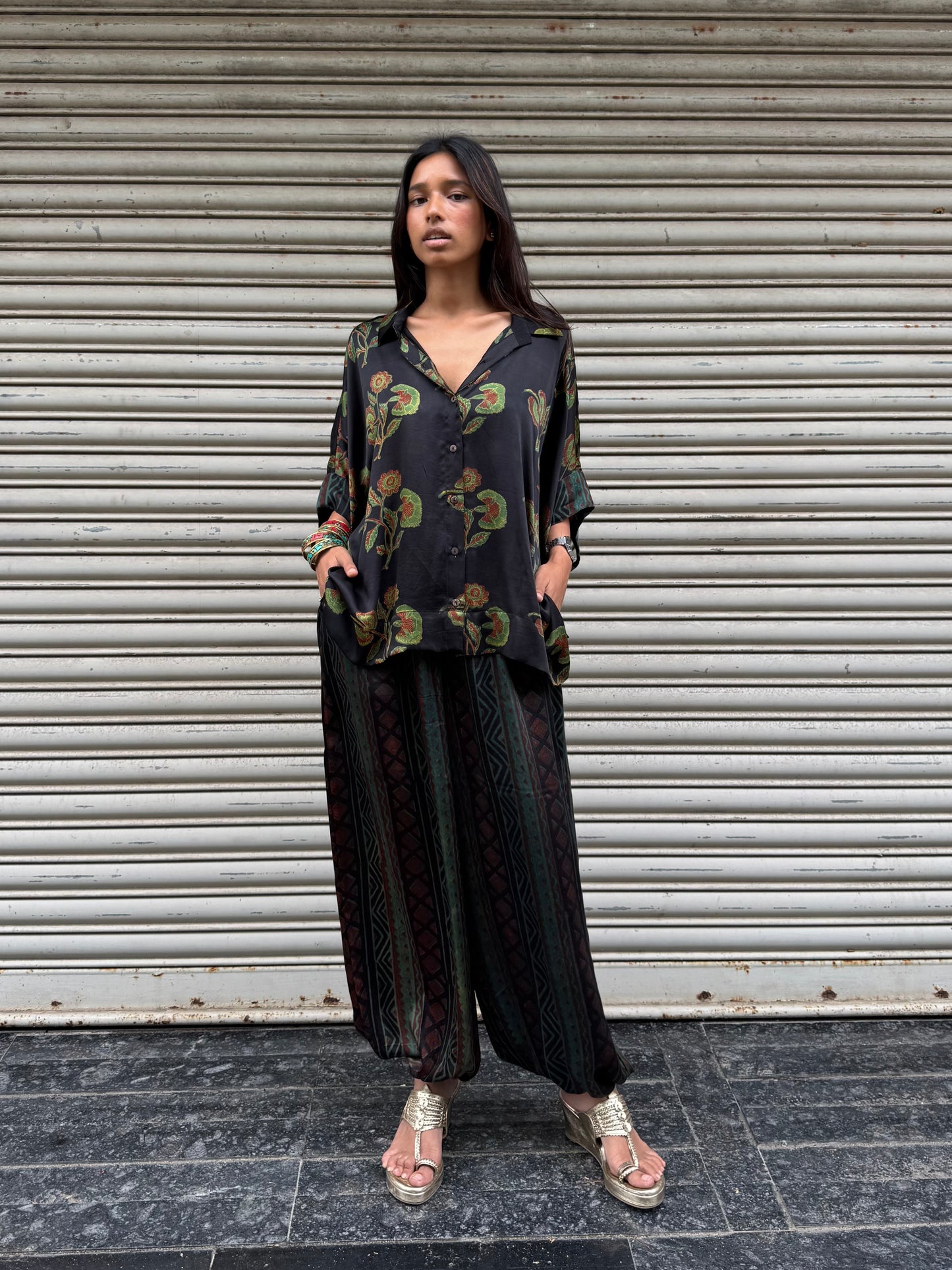 Moss Modal silk Co-ord set with Ballon pants