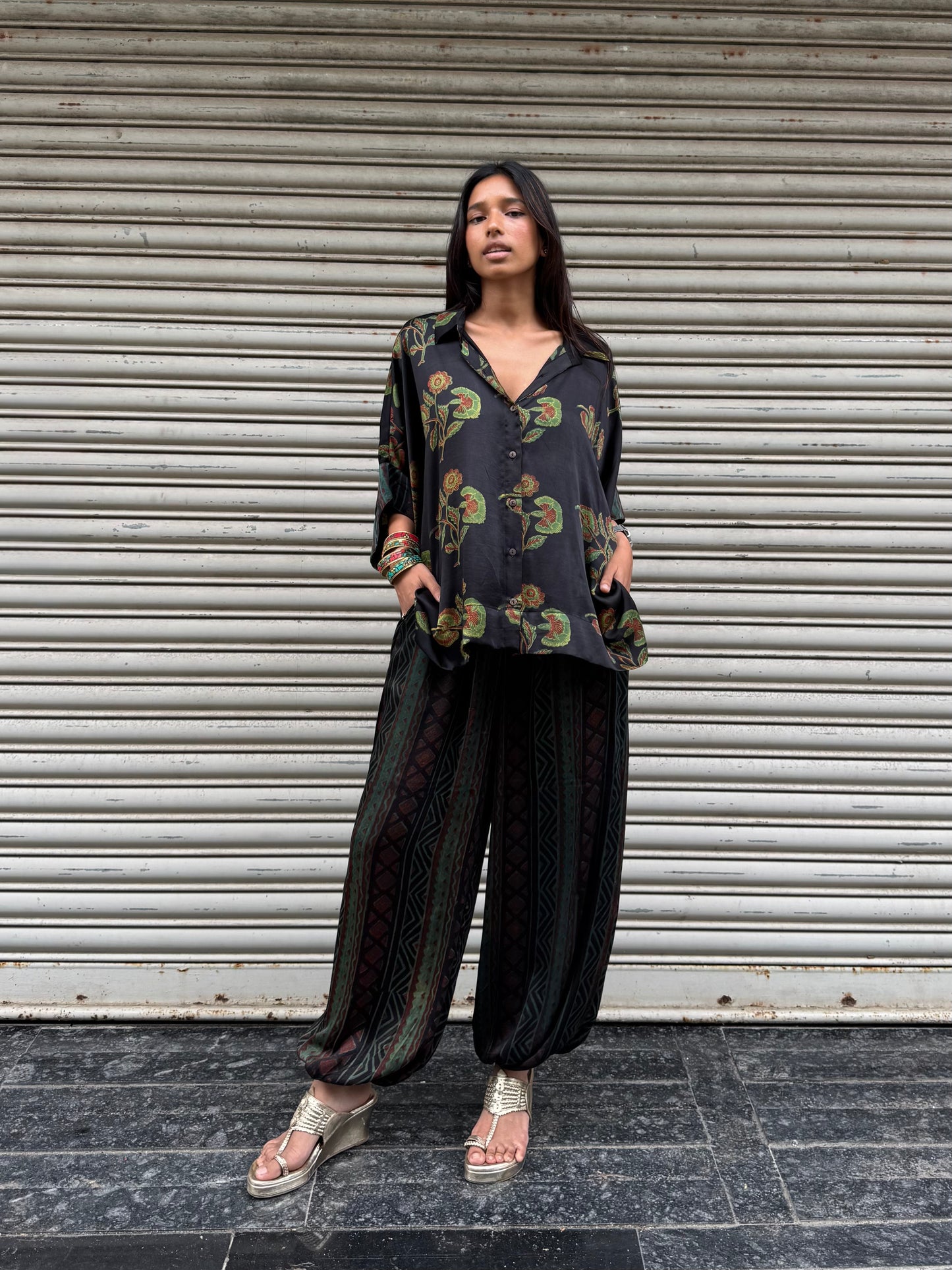 Moss Modal silk Co-ord set with Ballon pants