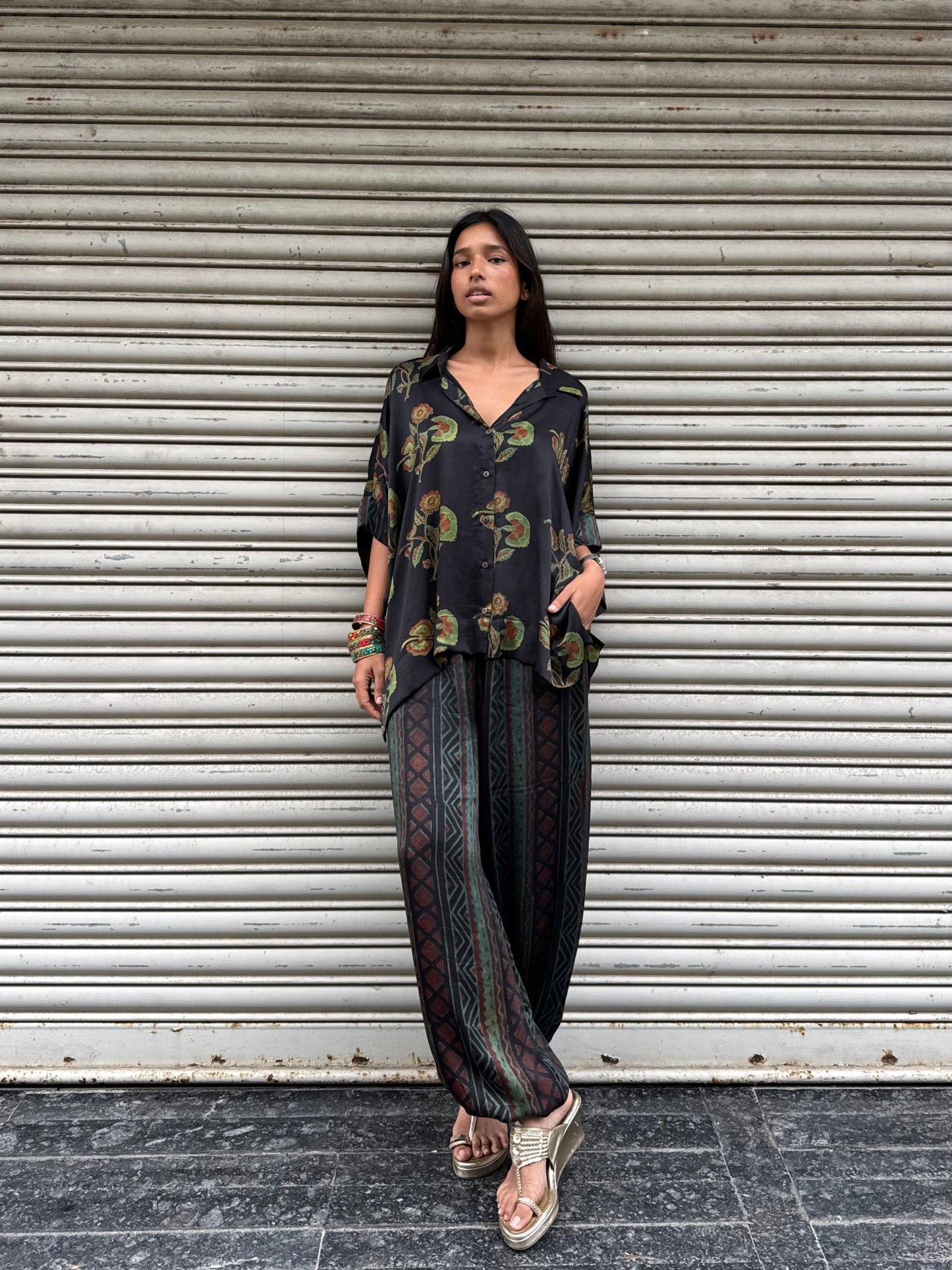 Moss Modal silk Co-ord set with Ballon pants
