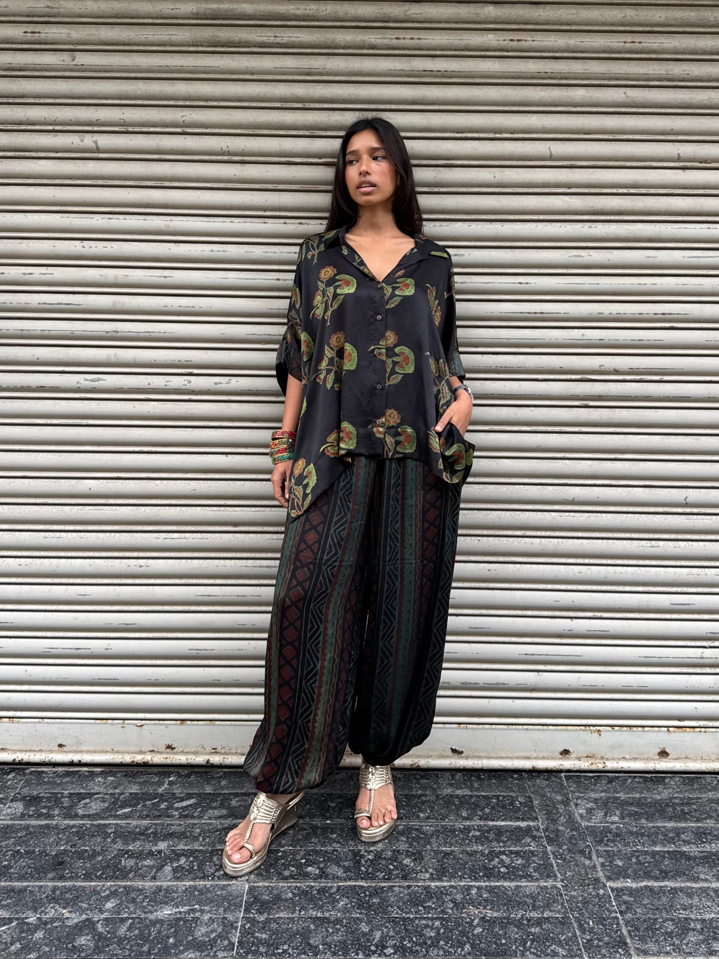 Moss Modal silk Co-ord set with Ballon pants