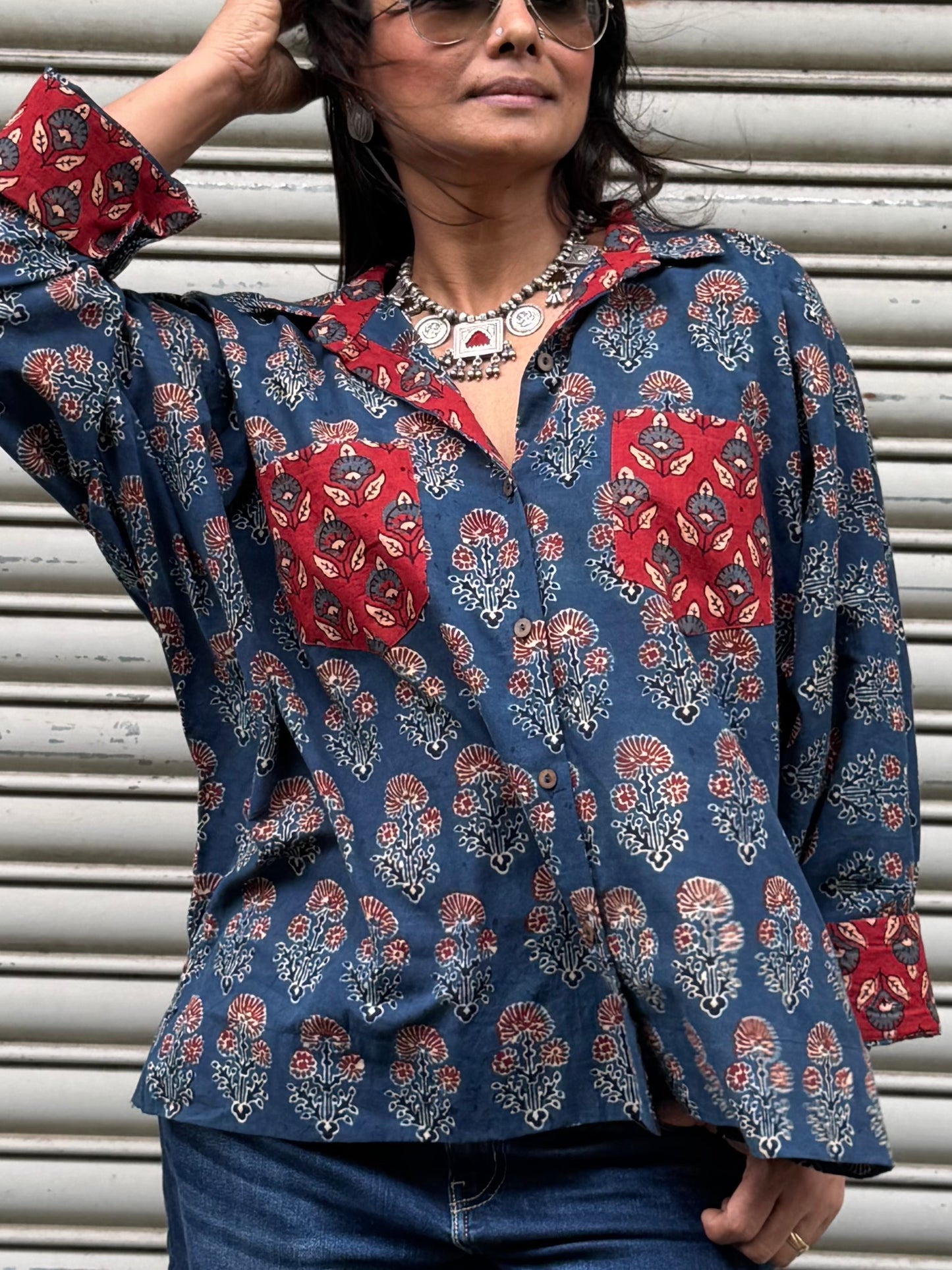 Ocean Ajrakh Cotton Shirt